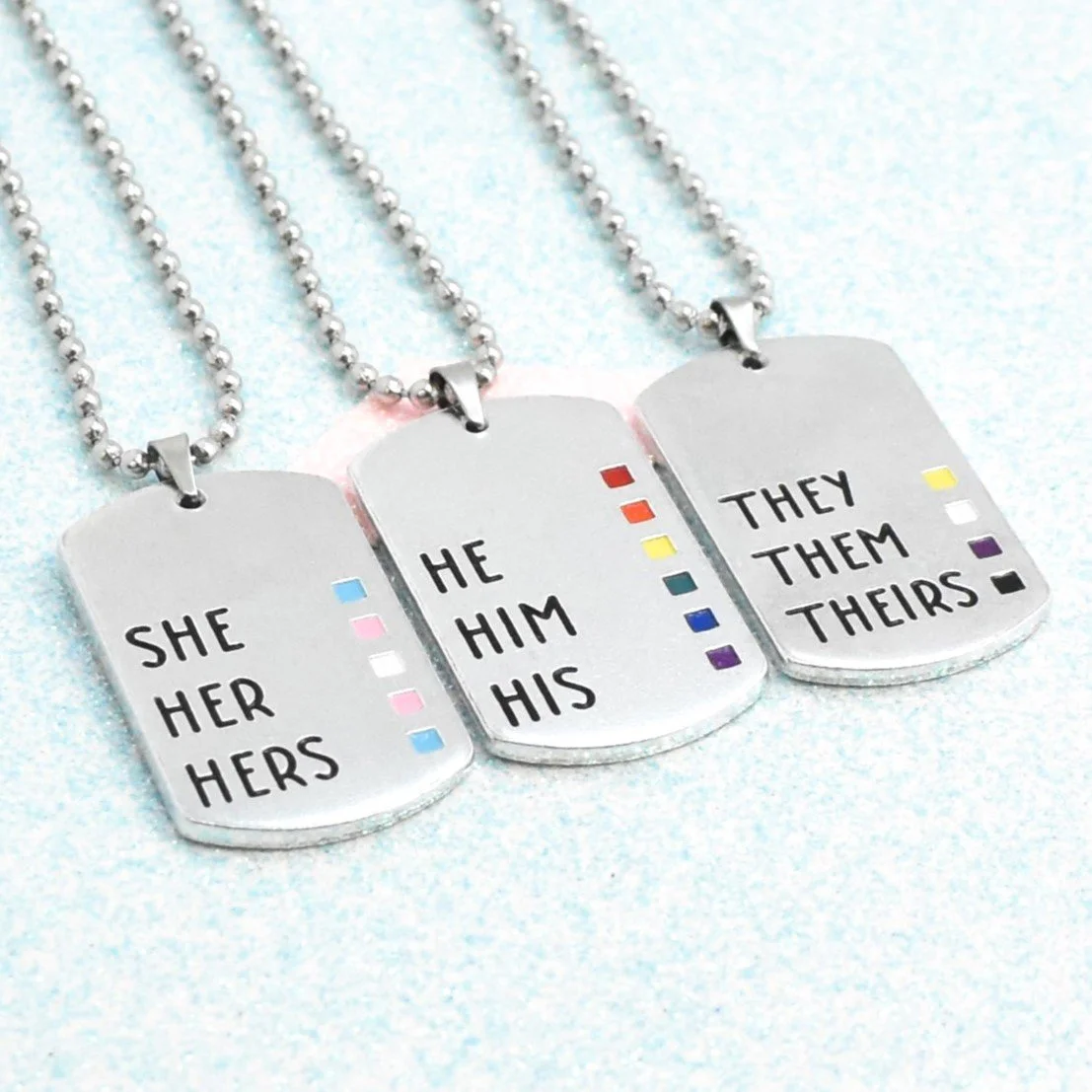 Enamelled pronoun necklace with pride flags