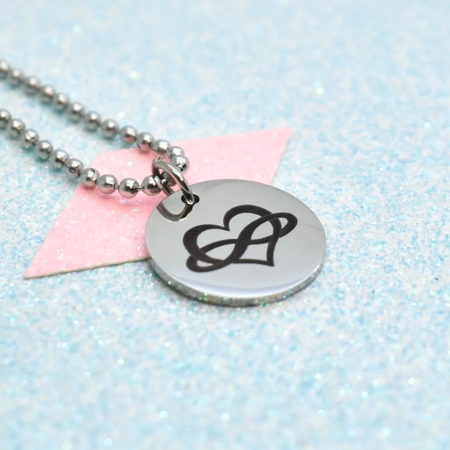 Stainless steel polyamorous pride necklace with infinity heart symbol