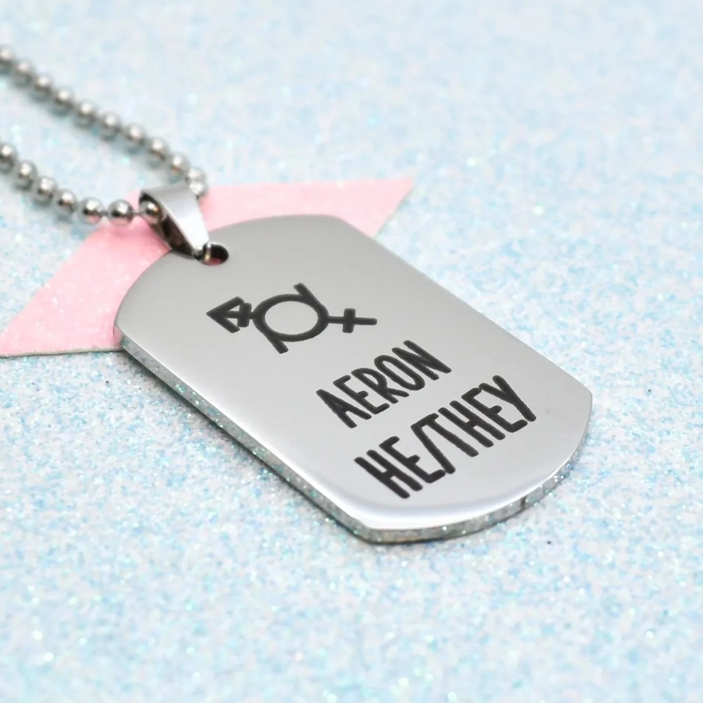 Gender fluid pride pendant with personalised pronouns