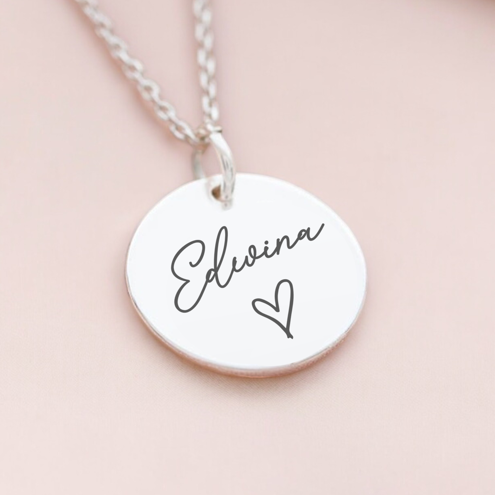 Personalised name necklace with engraved heart detail