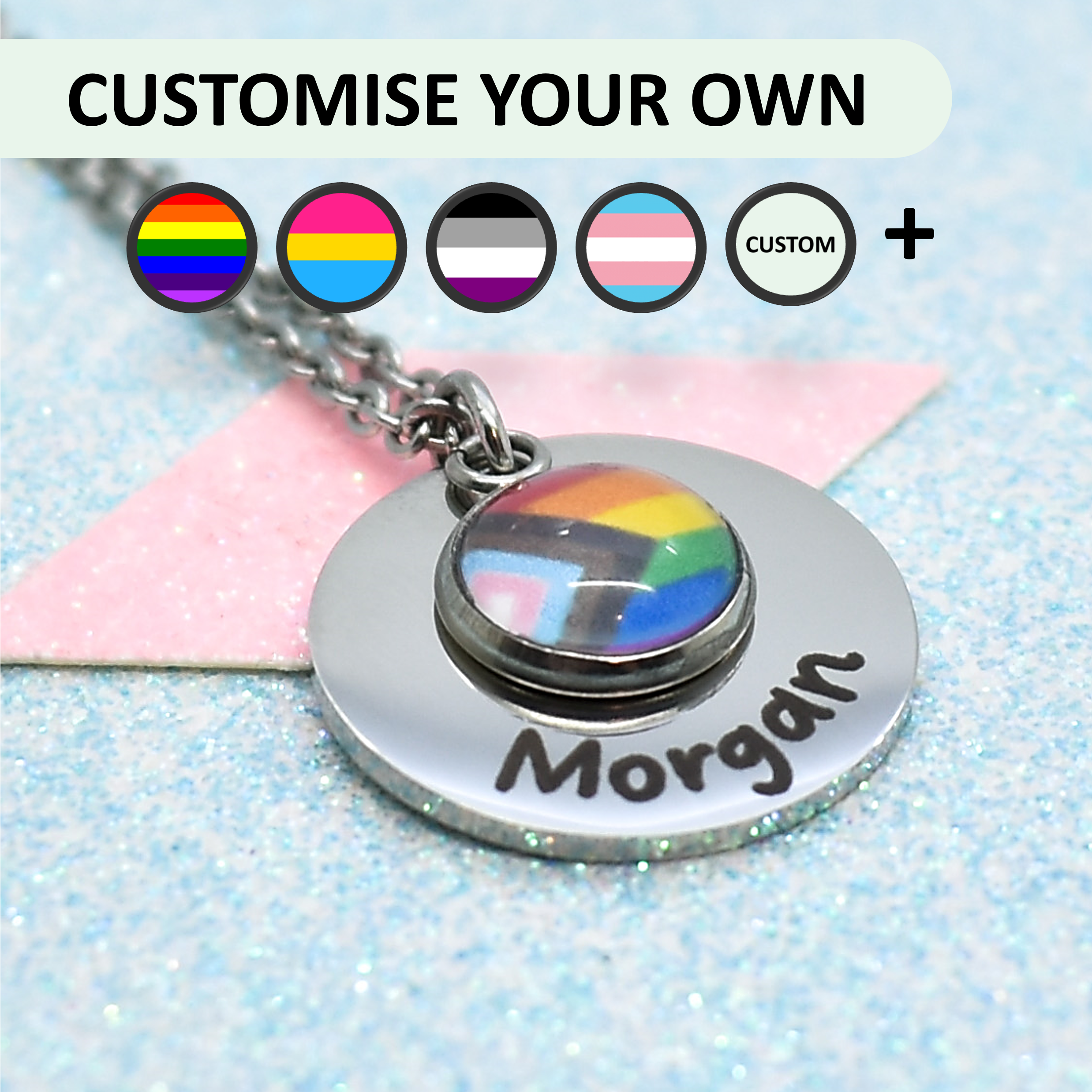 personalised pride necklace with engraved name