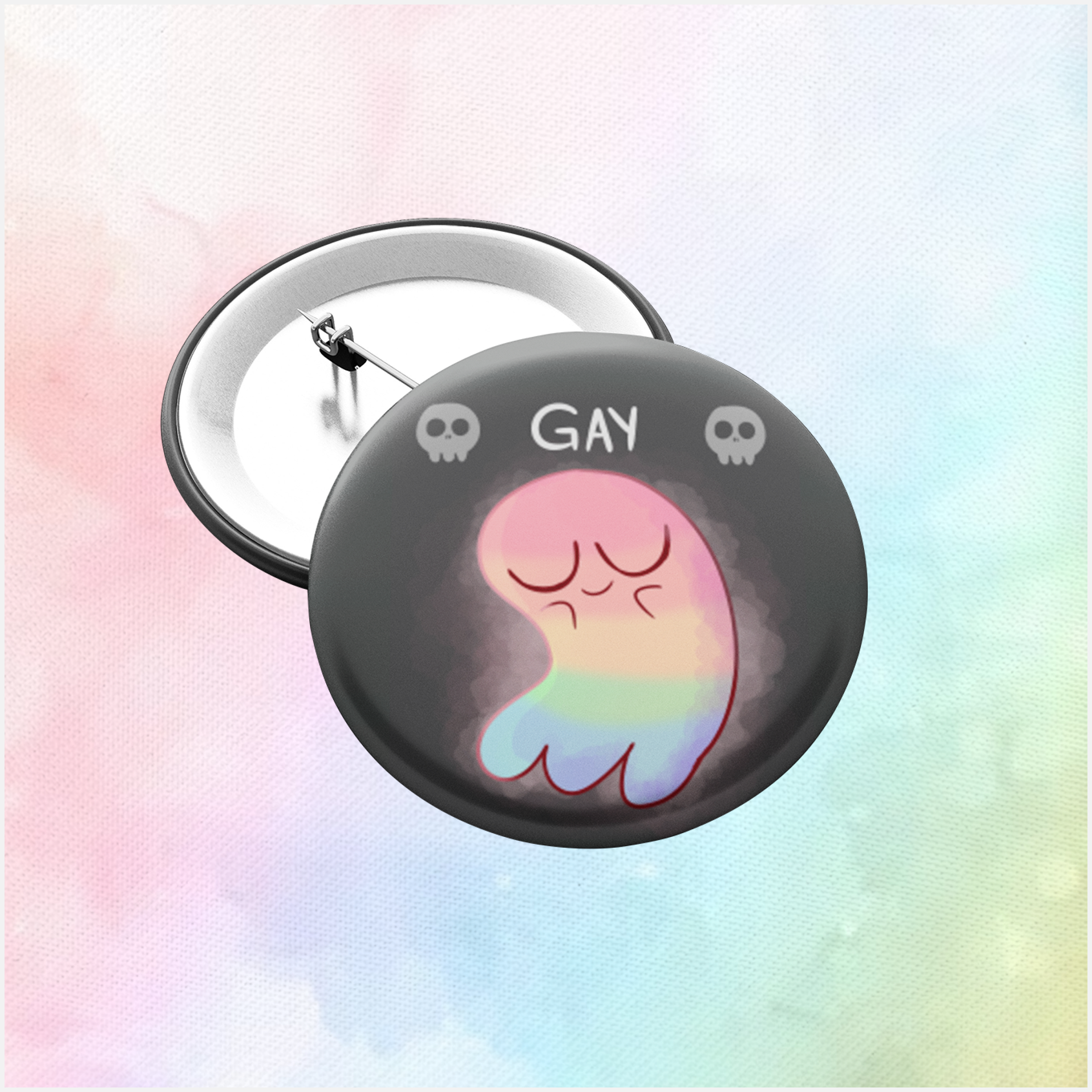gay pride rainbow ghost pin badge