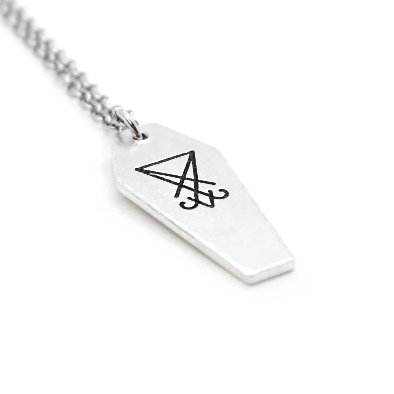coffin pendant necklace with lucifer sigil engraving