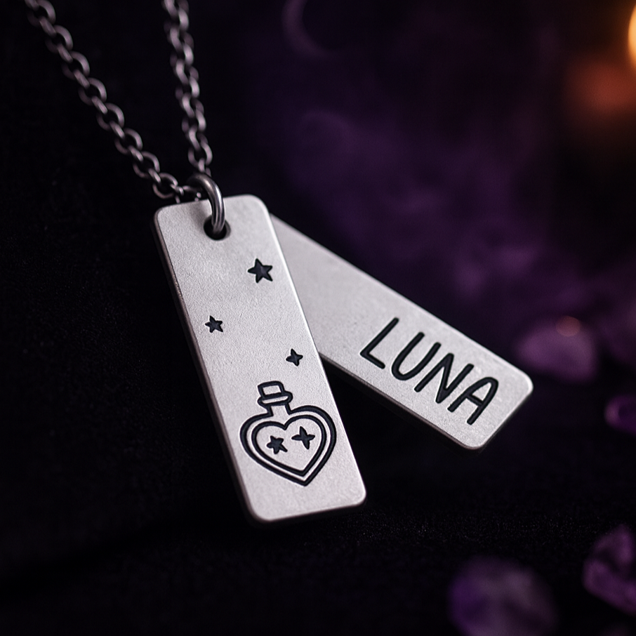personalised potion necklace gothic custom engraved jewellery