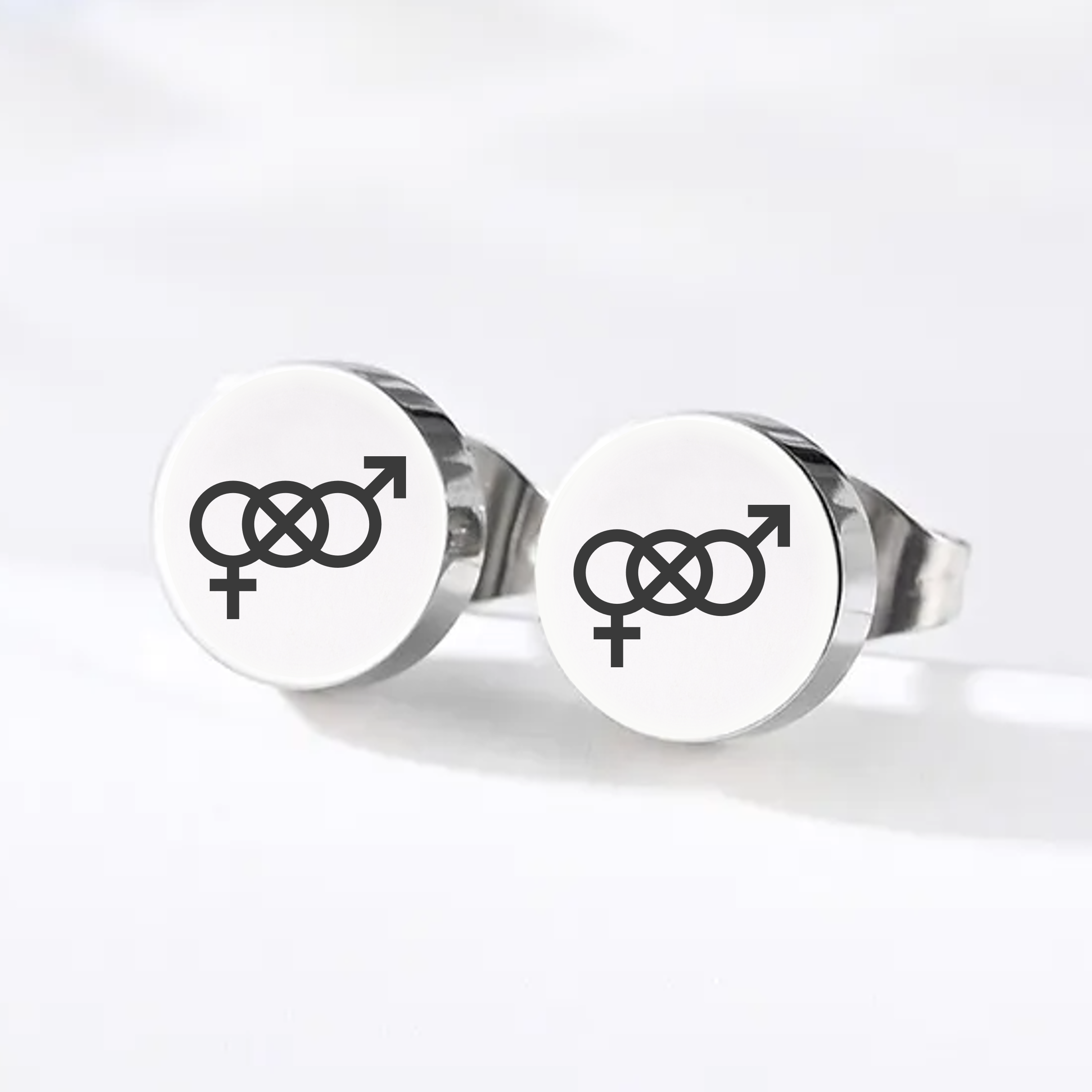 Engraved bisexual pride stud earrings in stainless steel silver