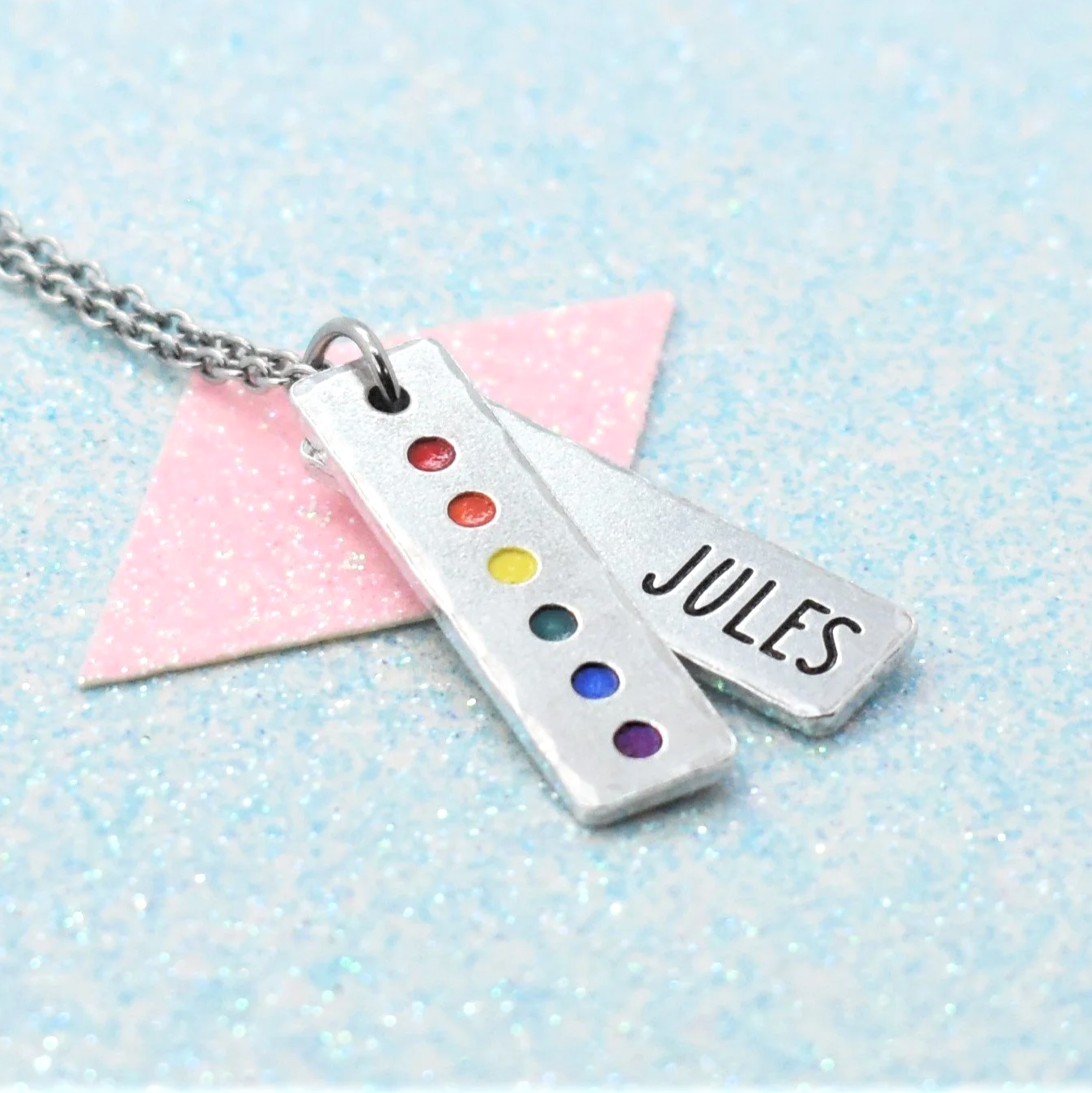 Custom engraved rainbow pride necklace with name pendant