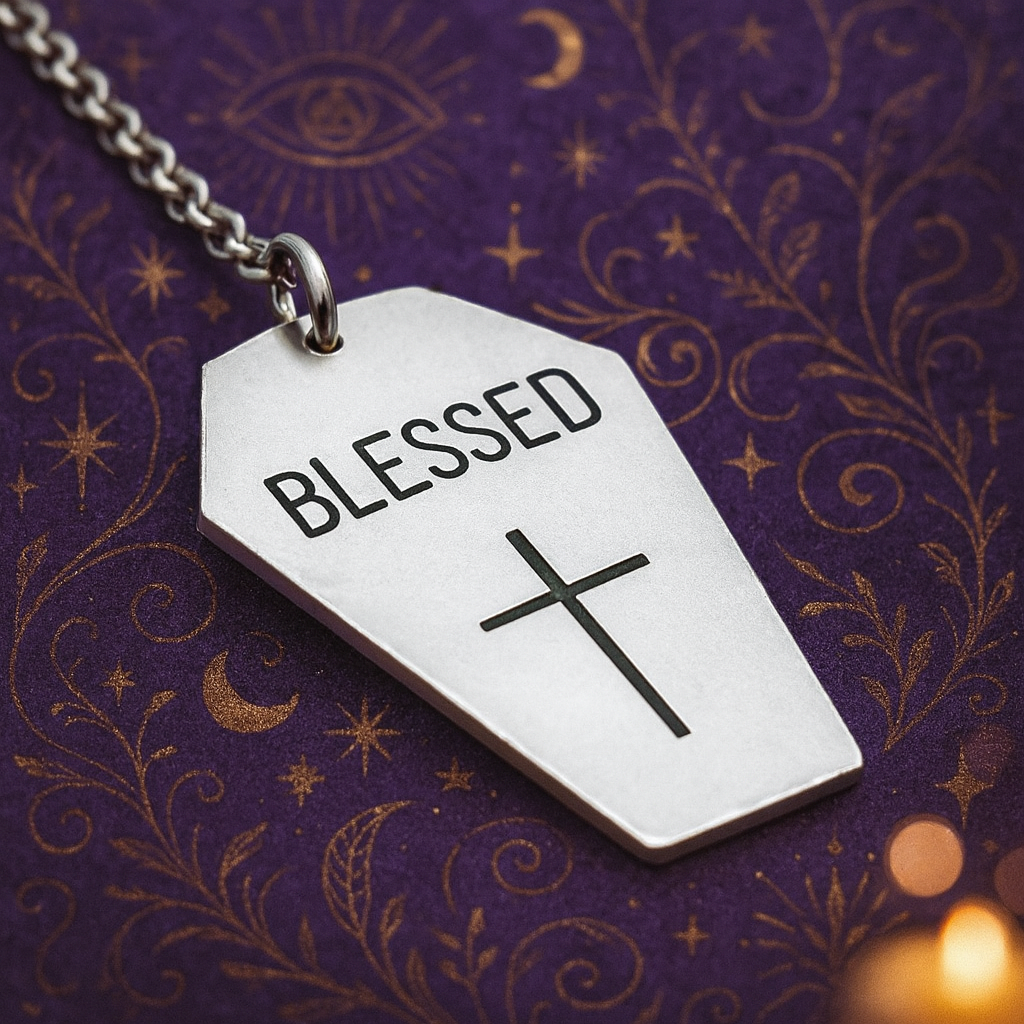 blessed coffin necklace with crucifix gothic jewellery