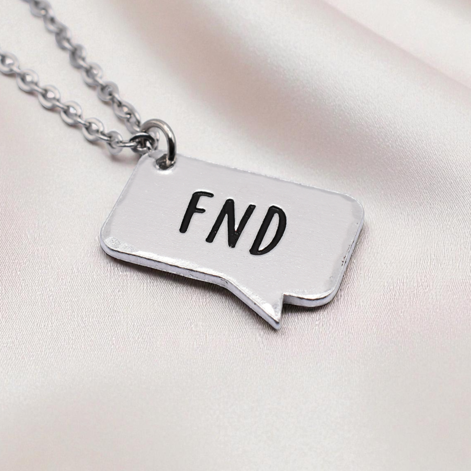 FND necklace – hand stamped speech bubble charm for functional neurological disorder awareness