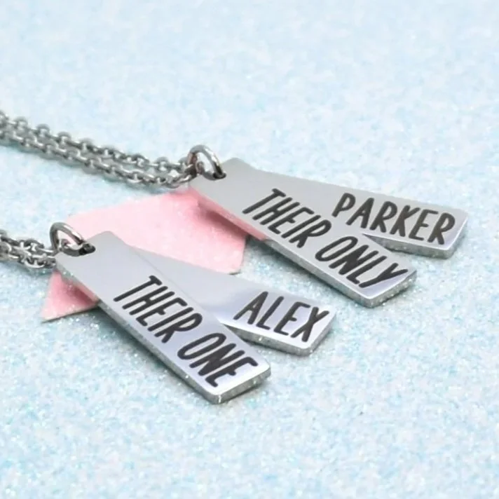 Personalised couples necklace set Their One and Their Only in stainless steel