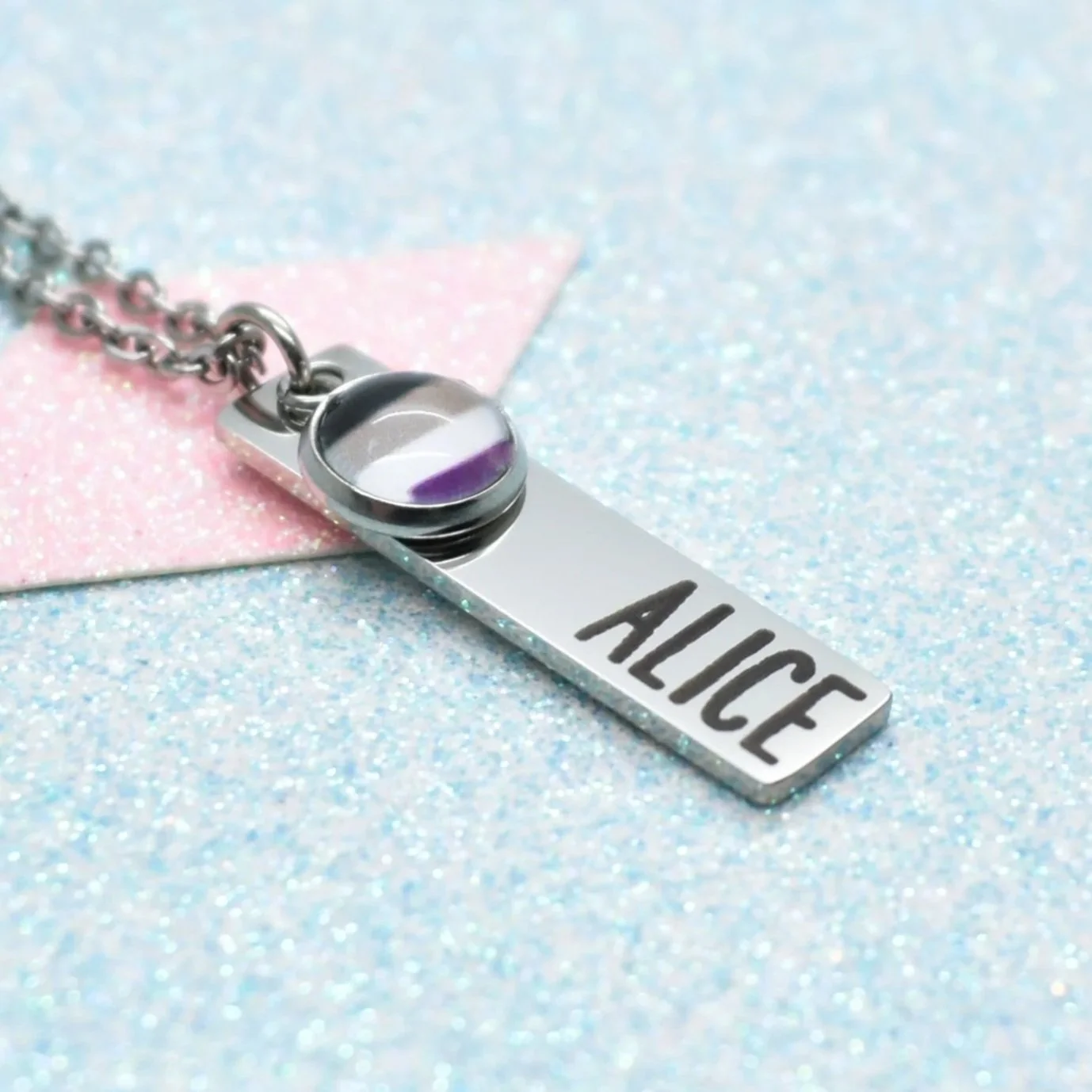 Personalised Asexual Pride necklace with engraved name