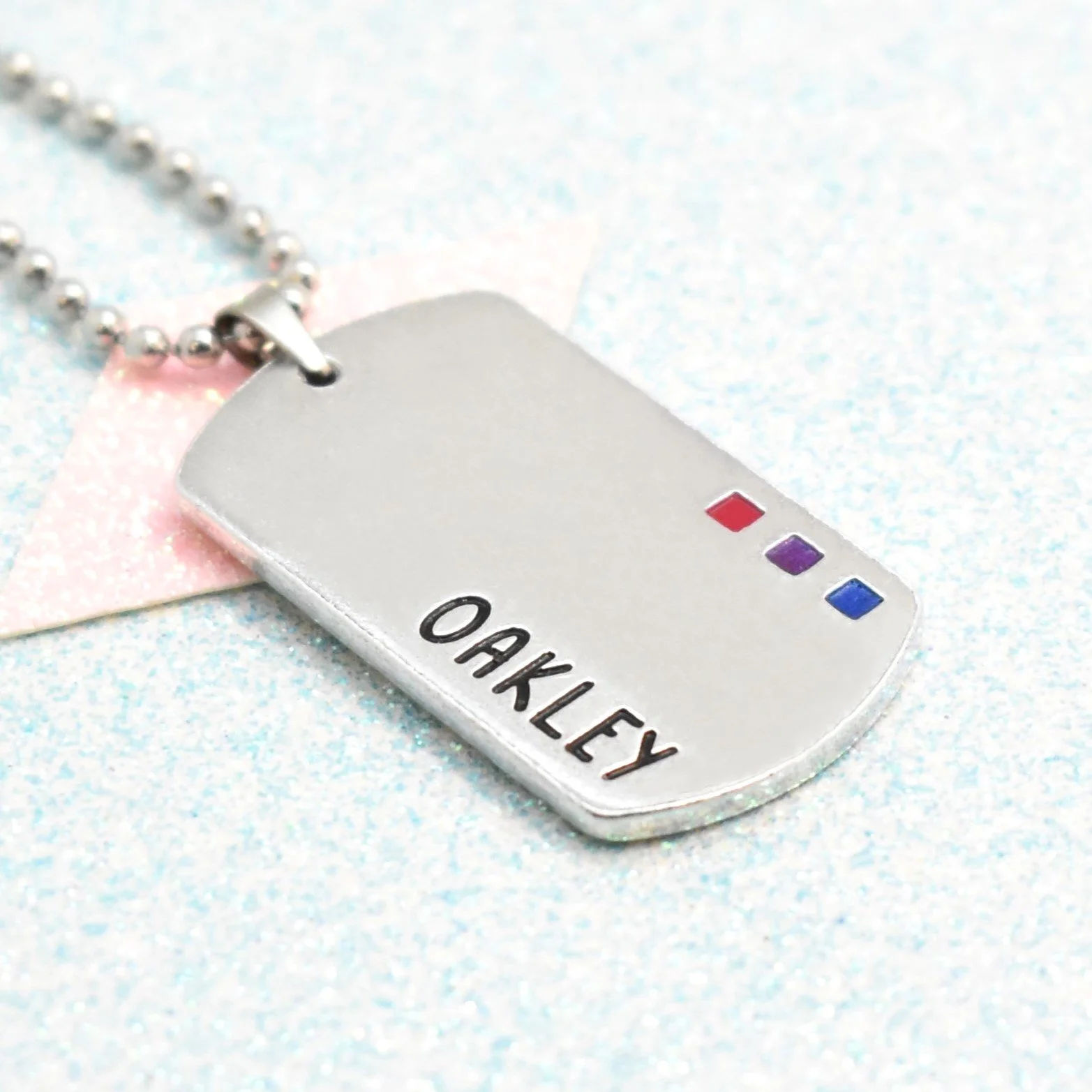 Bisexual pride necklace with custom engraving