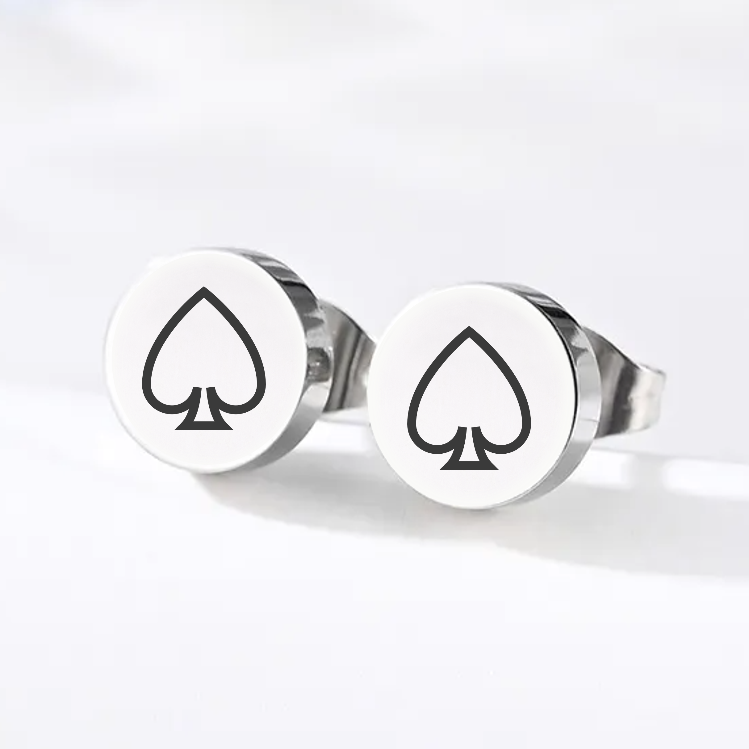 Engraved asexual pride stud earrings with spade symbol in stainless steel