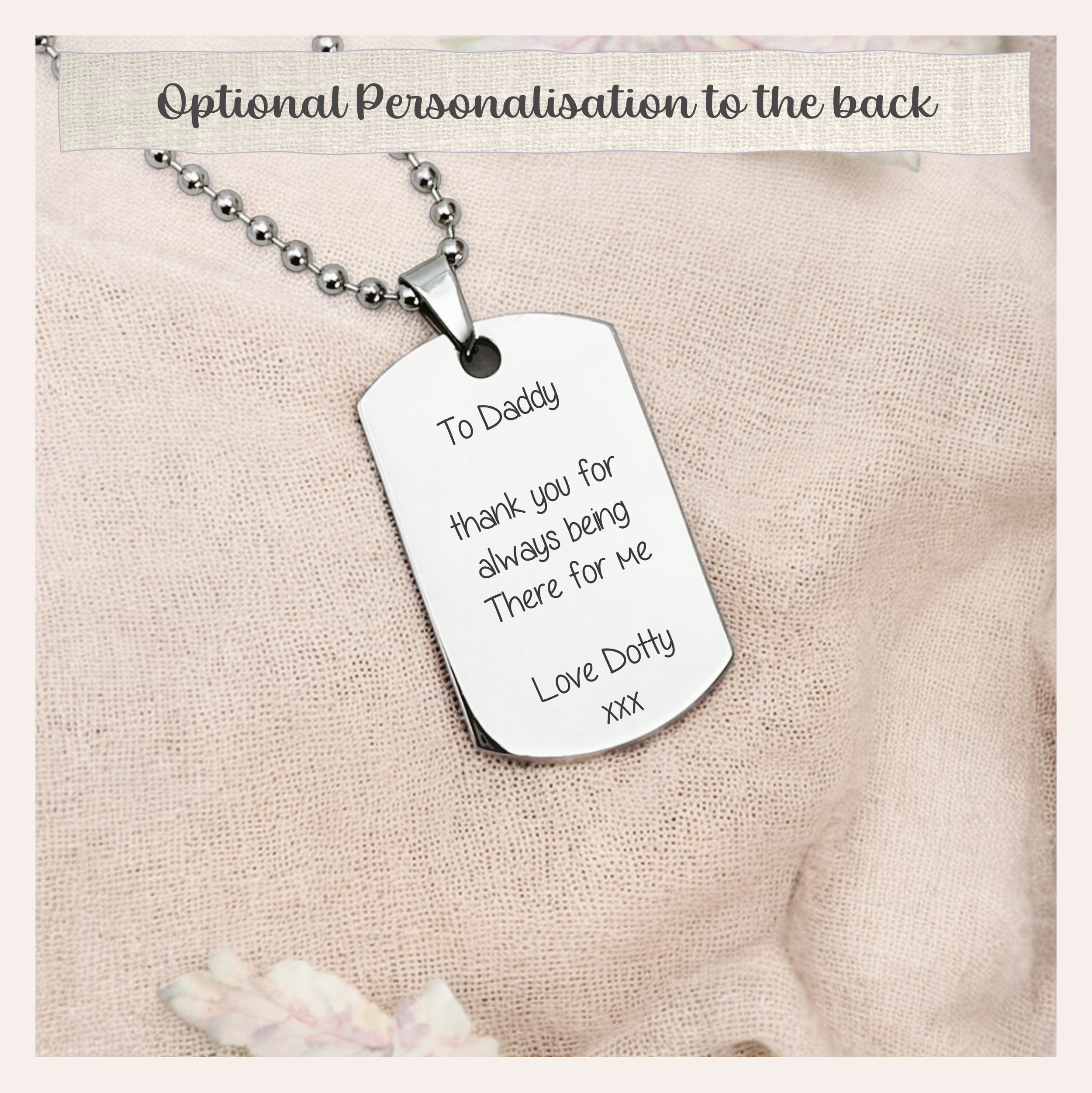 Engraved dog tag necklace with loved one’s actual handwriting