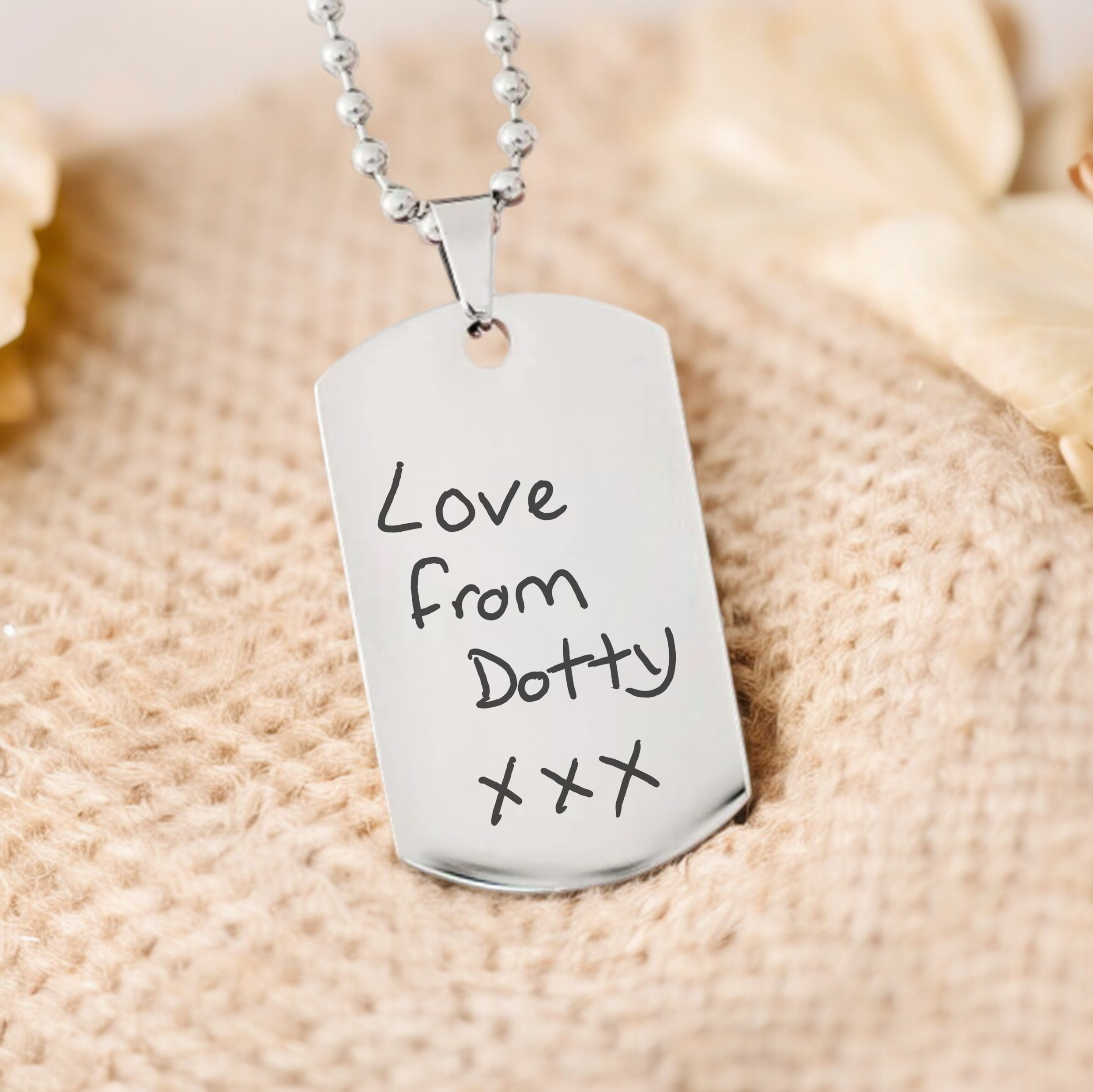 Custom handwriting necklace engraved with personal message