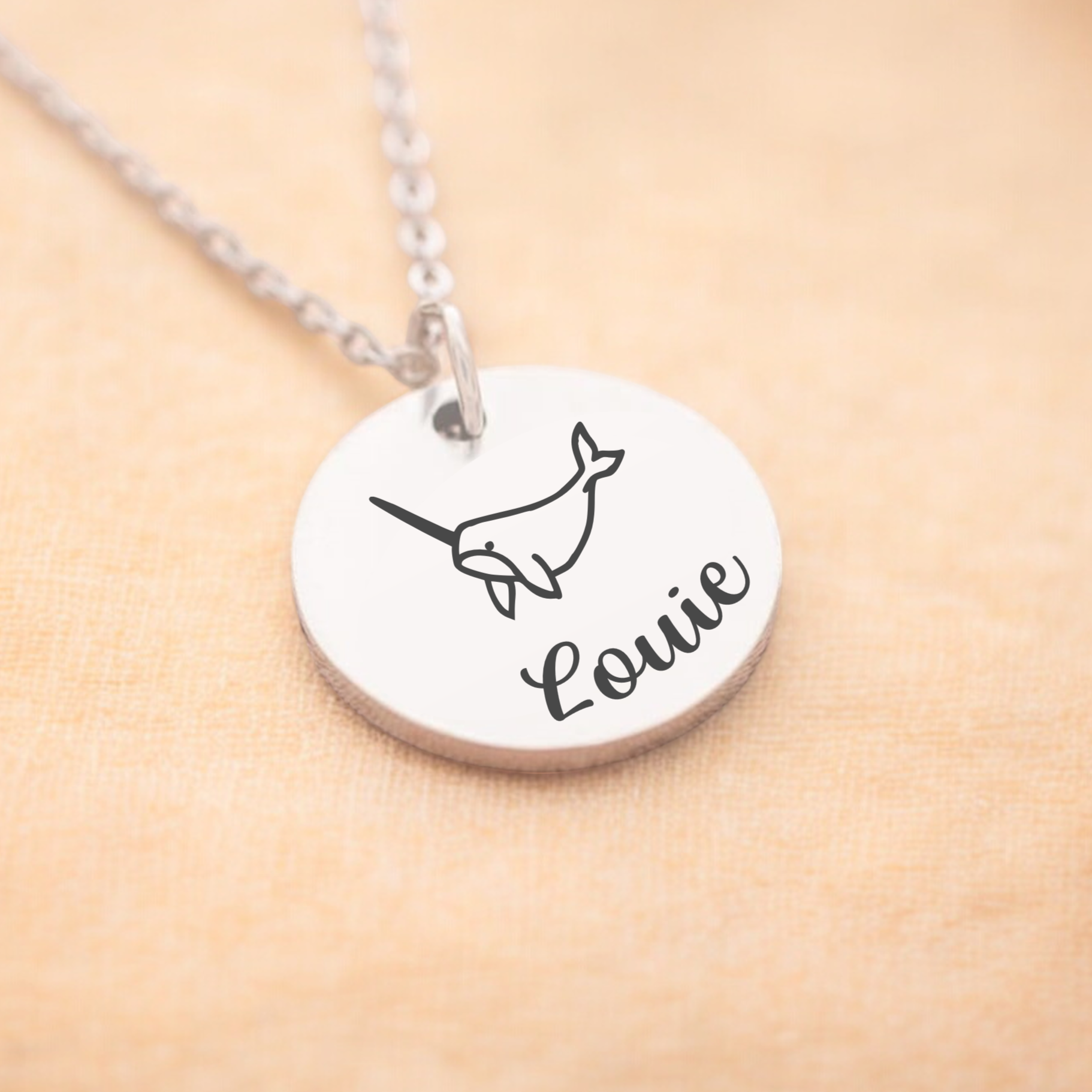 Personalised Narwhal Necklace in Silver
