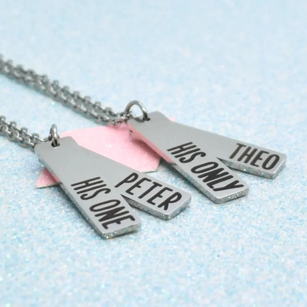 Custom engraved necklace set for gay couples in silver or gold finish