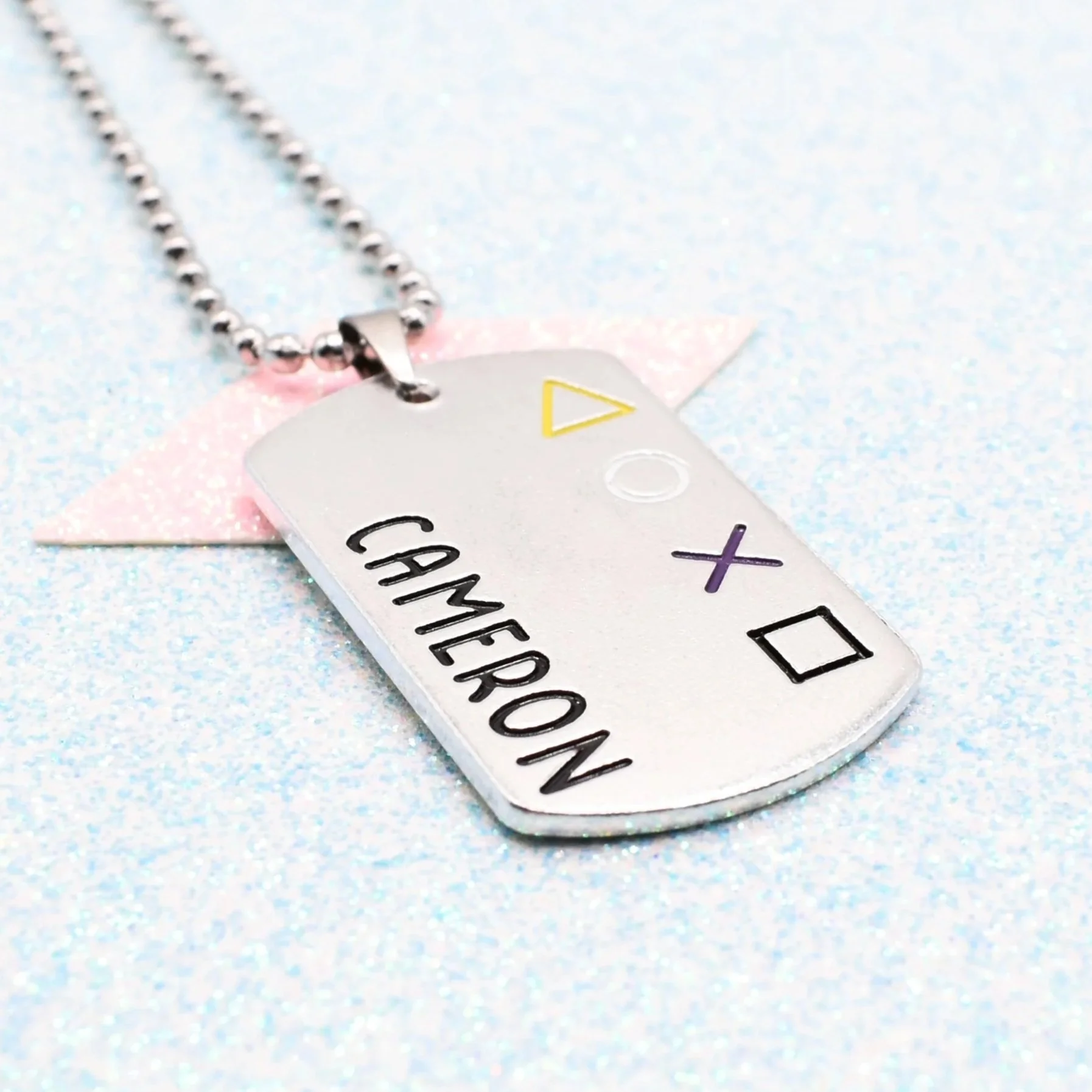 Non-binary gamer necklace with enamel pride flag design