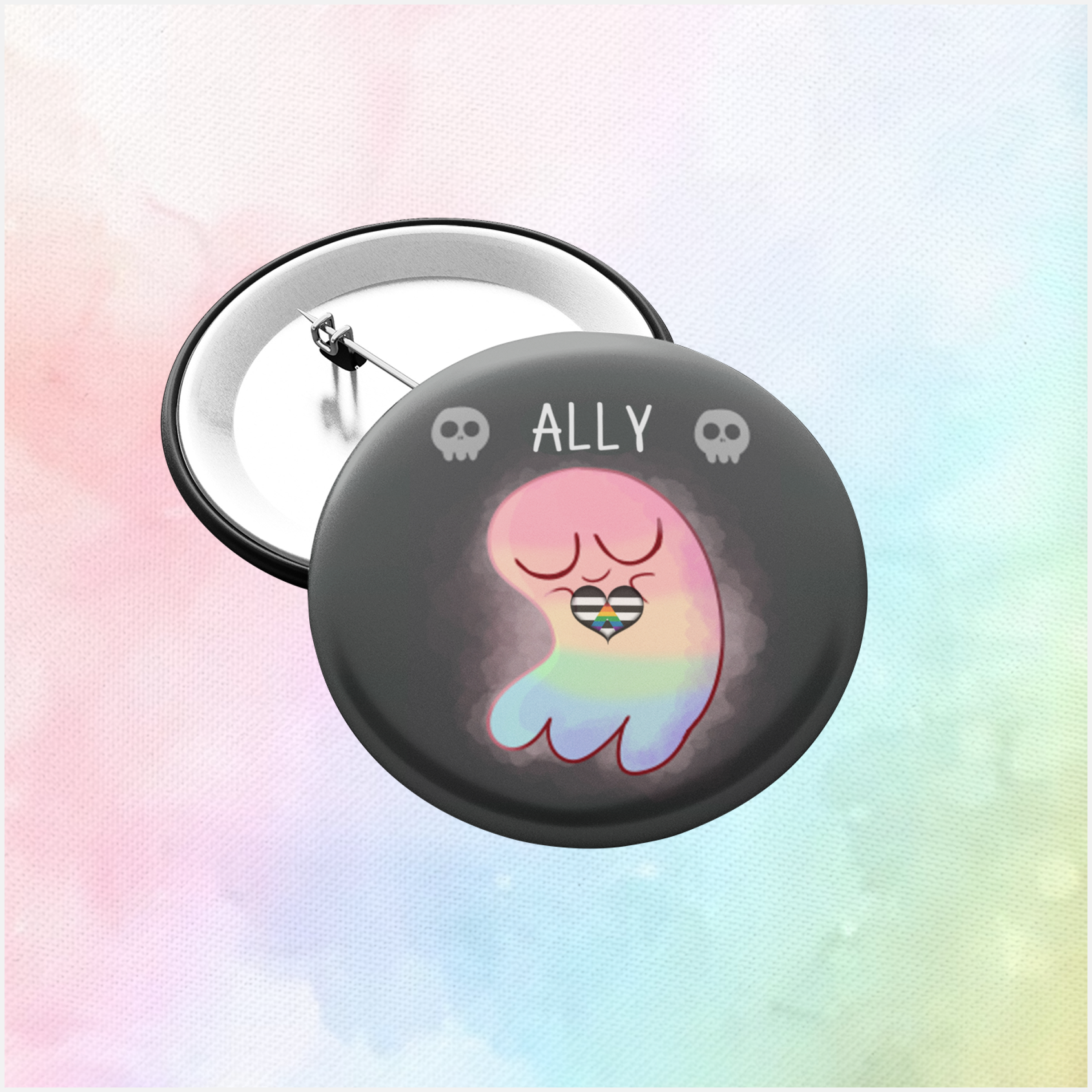 lgbtq ally ghost pin badge
