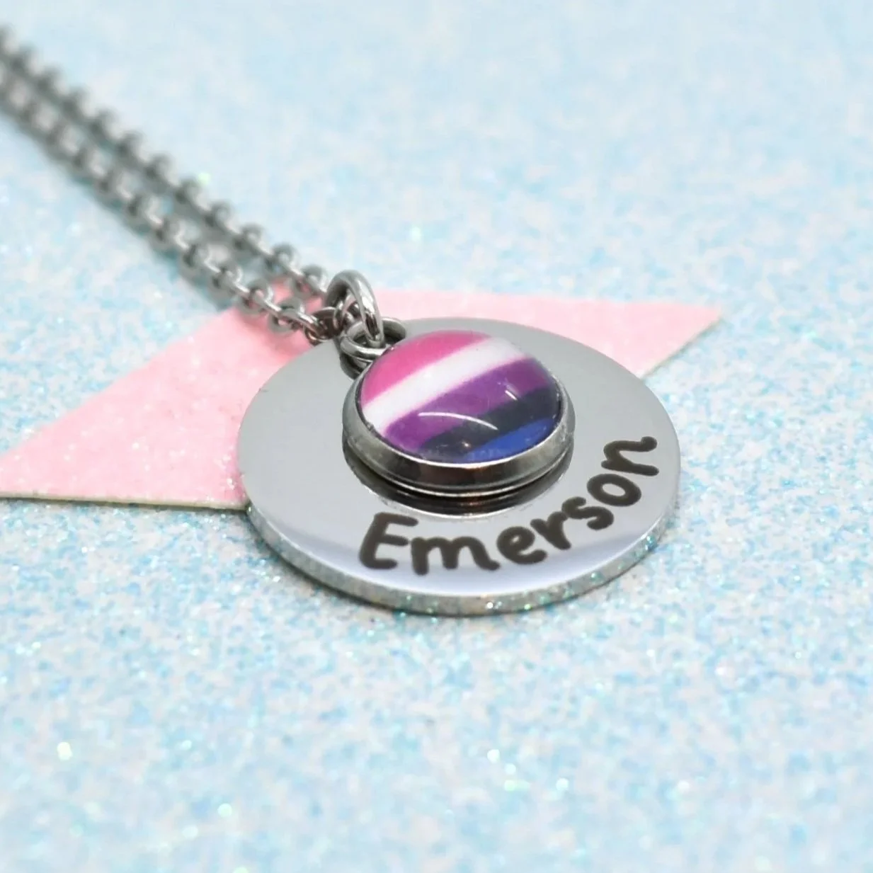 Personalised genderfluid pride necklace with engraved name