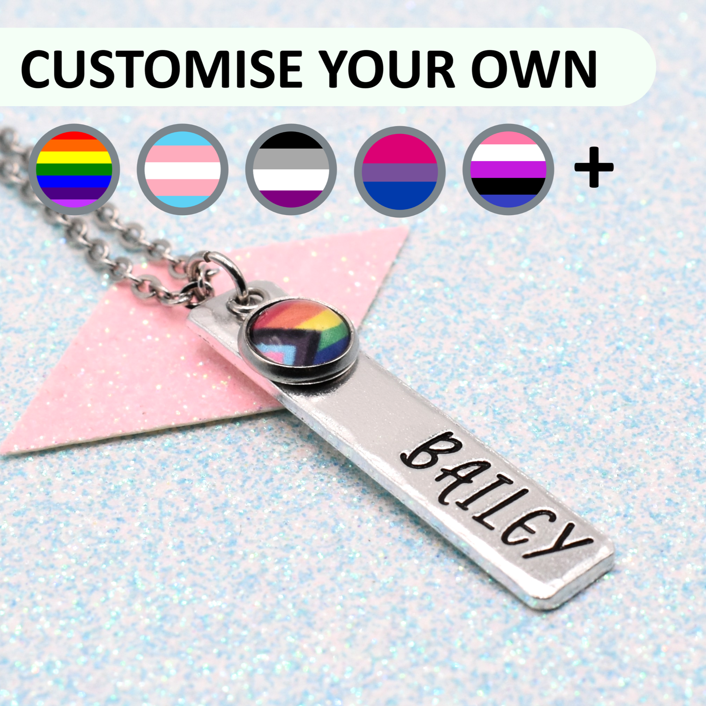 Proud Artisan, Personalised LGBTQ+ Necklace - Choice of Pride Flags
