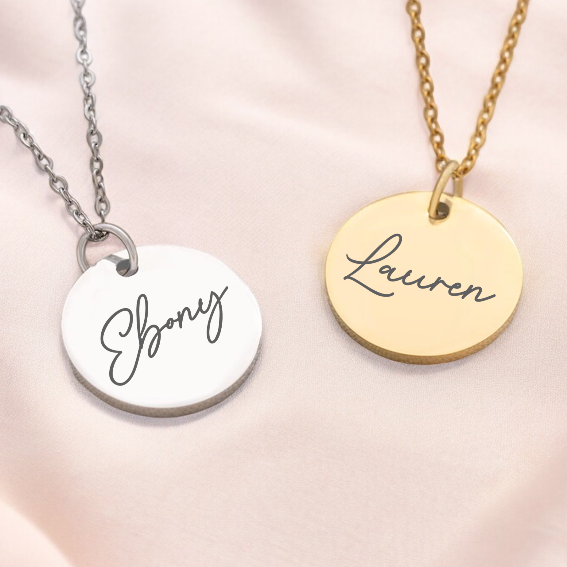 Personalised name necklace in sterling silver close-up