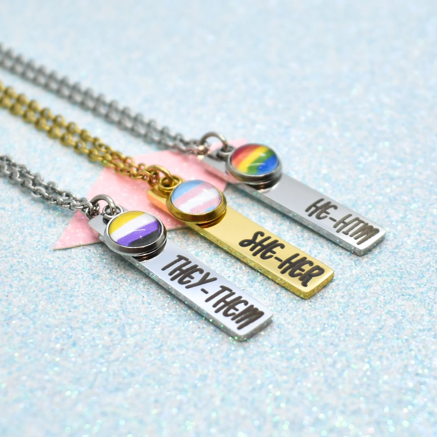 Custom pronoun LGBTQ jewellery