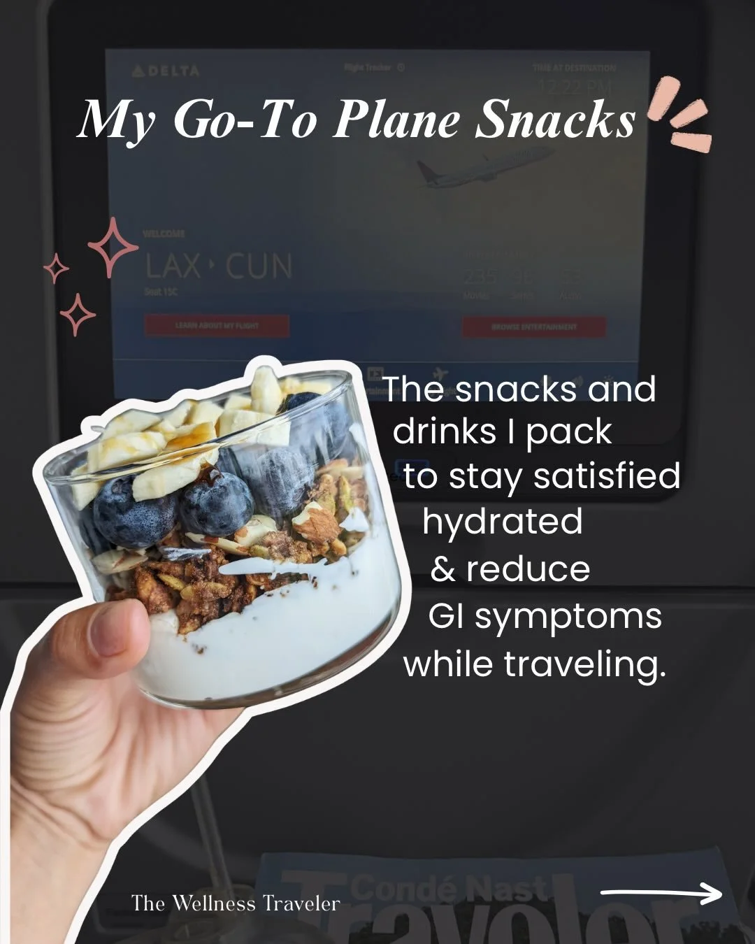 My go-to plane snacks while traveling ✈️

These are some of my favorites for traveling because they&rsquo;re generally easy on the gut and less likely to aggravate GI symptoms, plus a few that may actually help if your stomach is feeling a little off