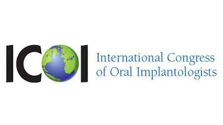 Logo for the International Congress of Oral Implantologists, featuring a globe integrated into the acronym 'ICO' and the full name written beside it.