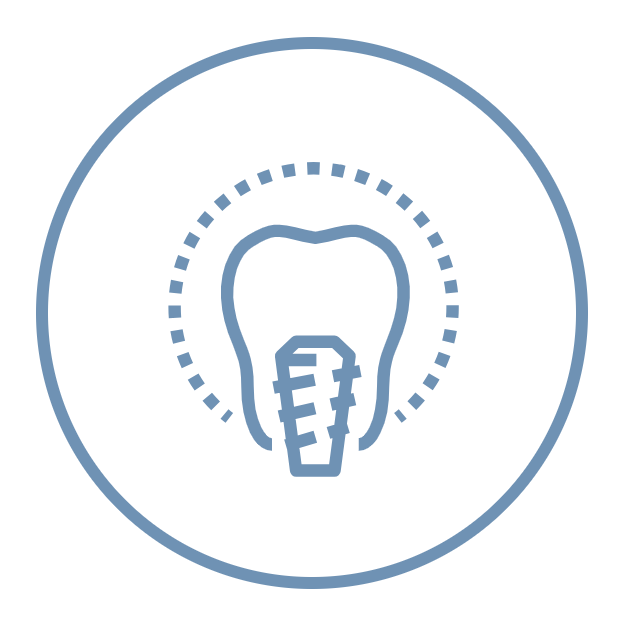 Icon of a tooth with a tooth drill inside a circular border, representing dental care or dentistry.