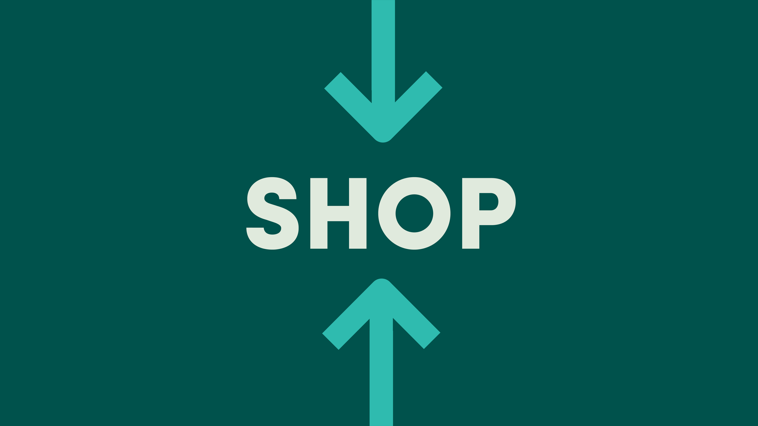 Signboard with the word 'SHOP' in the center, with downward and upward arrows above and below it. Click to discover the Wairau op shop.