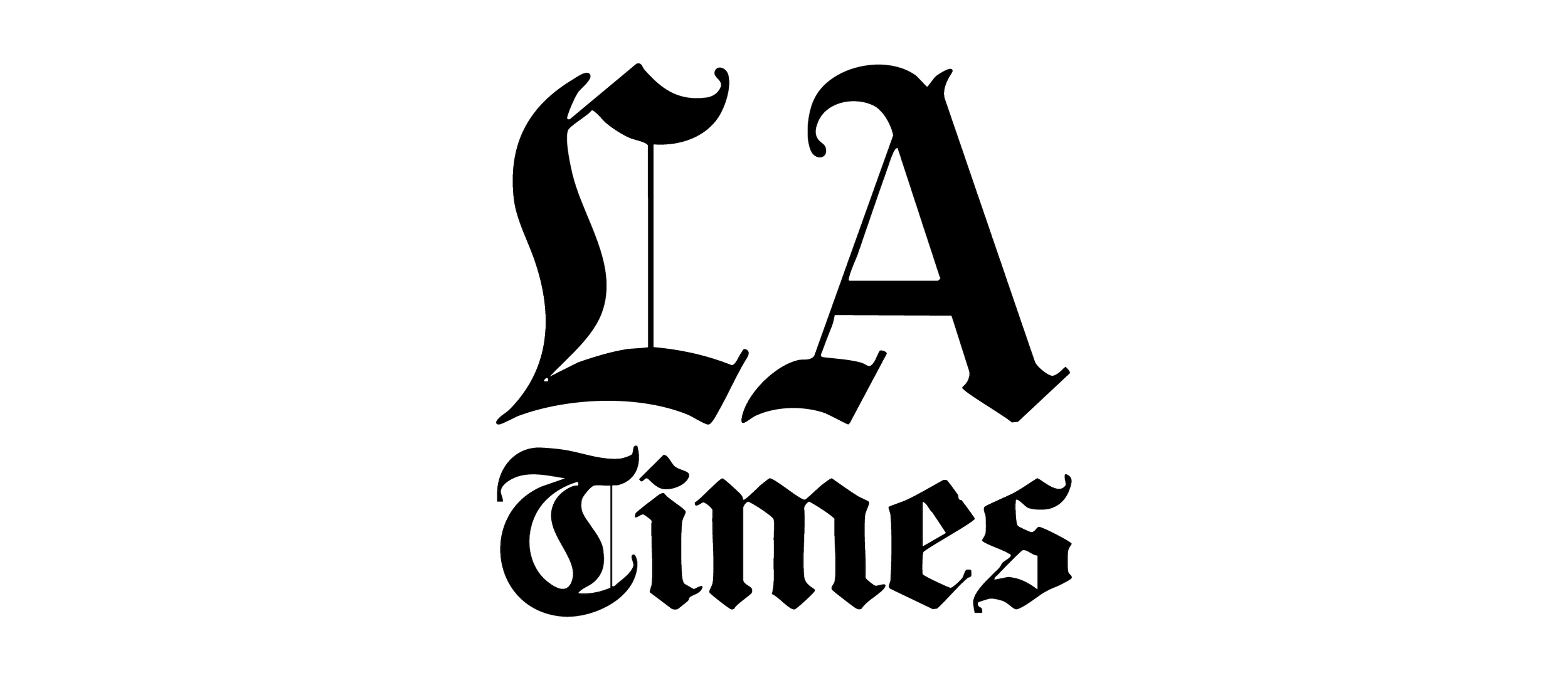 Black background with white outline text saying 'LA Time's' in a decorative gothic font.