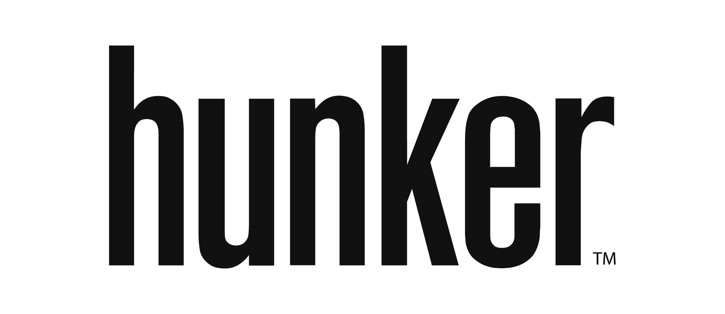 The word 'hunker' in large, bold black letters on a transparent background.