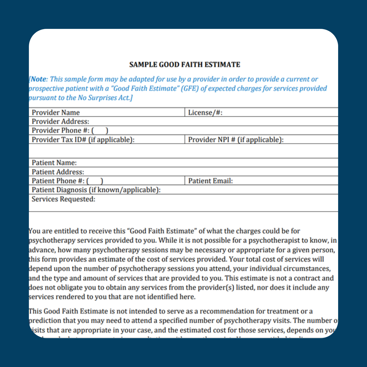 Sample Good Faith Estimate