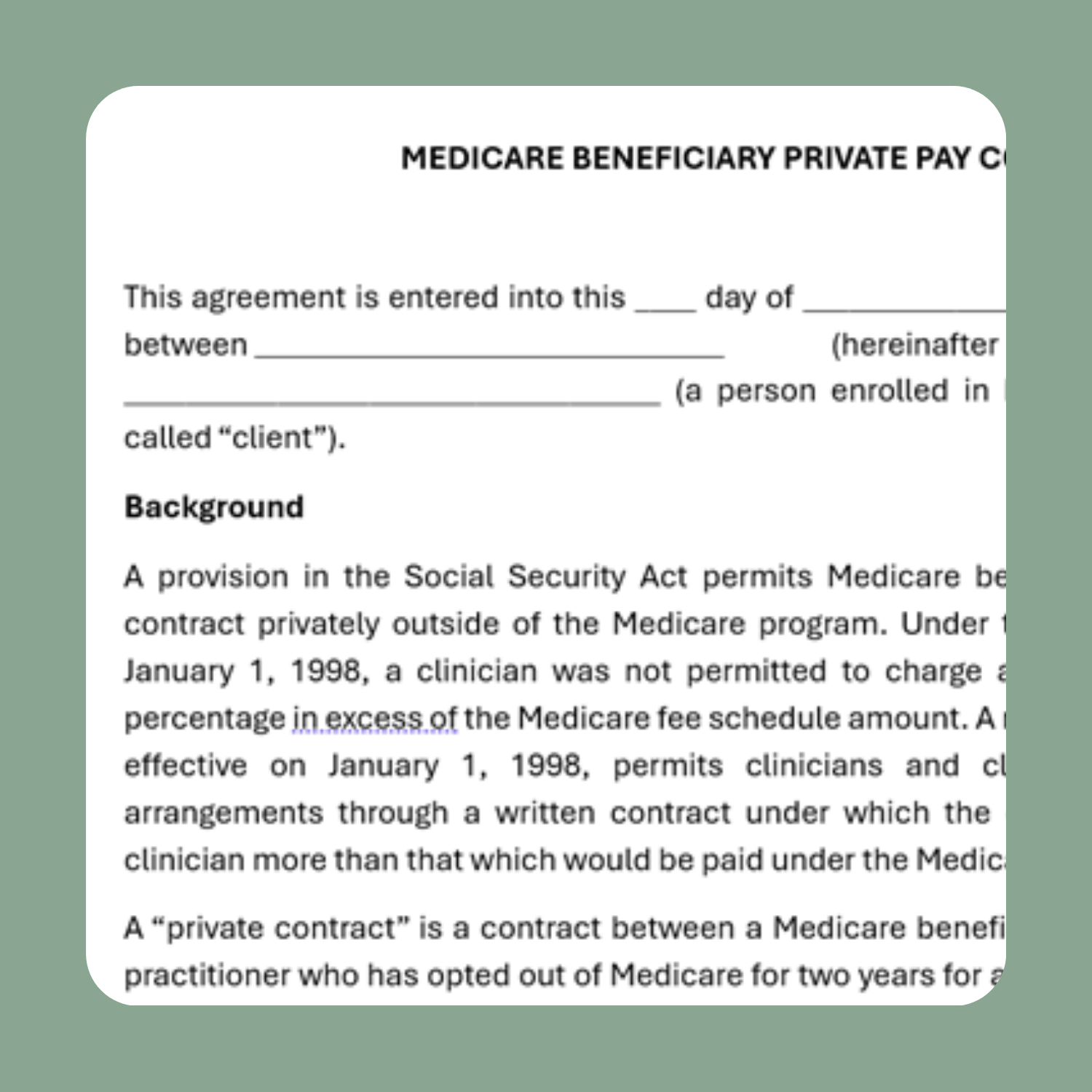 Medicare Beneficiary Private Pay Contract - Formal Language