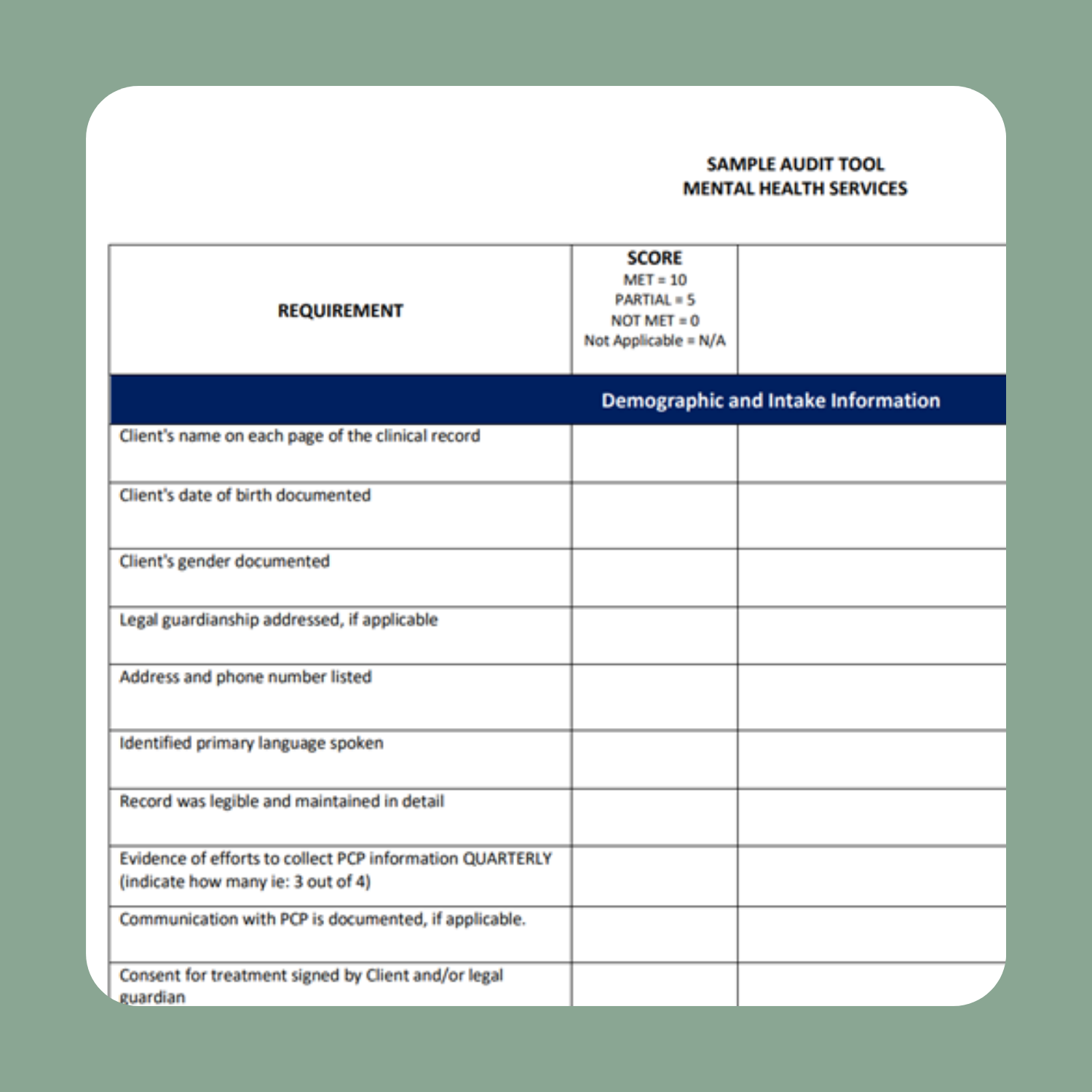 Mental Health File Audit Tool