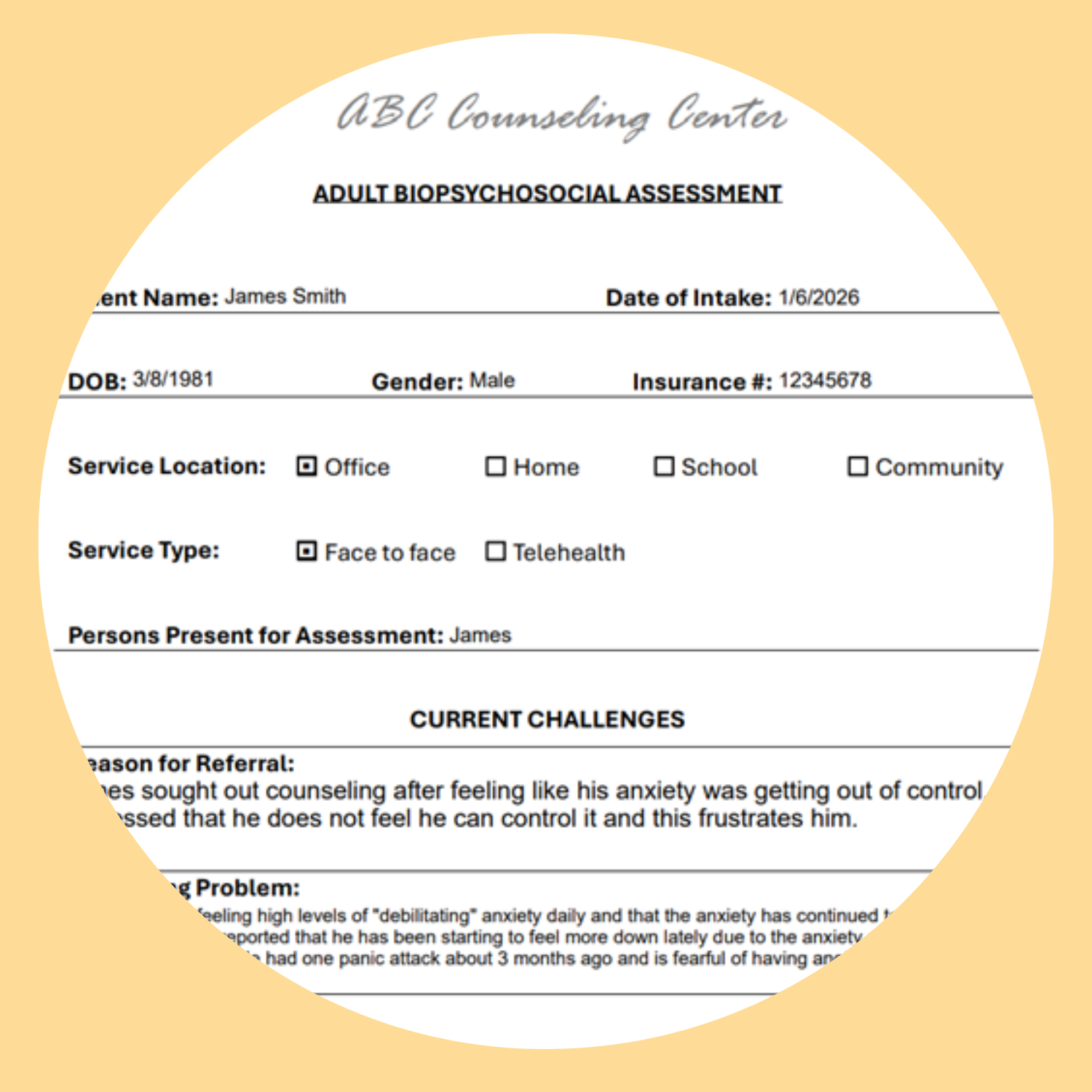 Adult Mental Health Assessment Form (Fillable PDF)