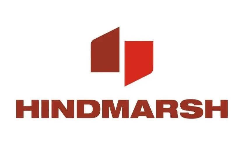 Hindmarsh logo with stylized red geometric shapes above the company name in bold red letters.