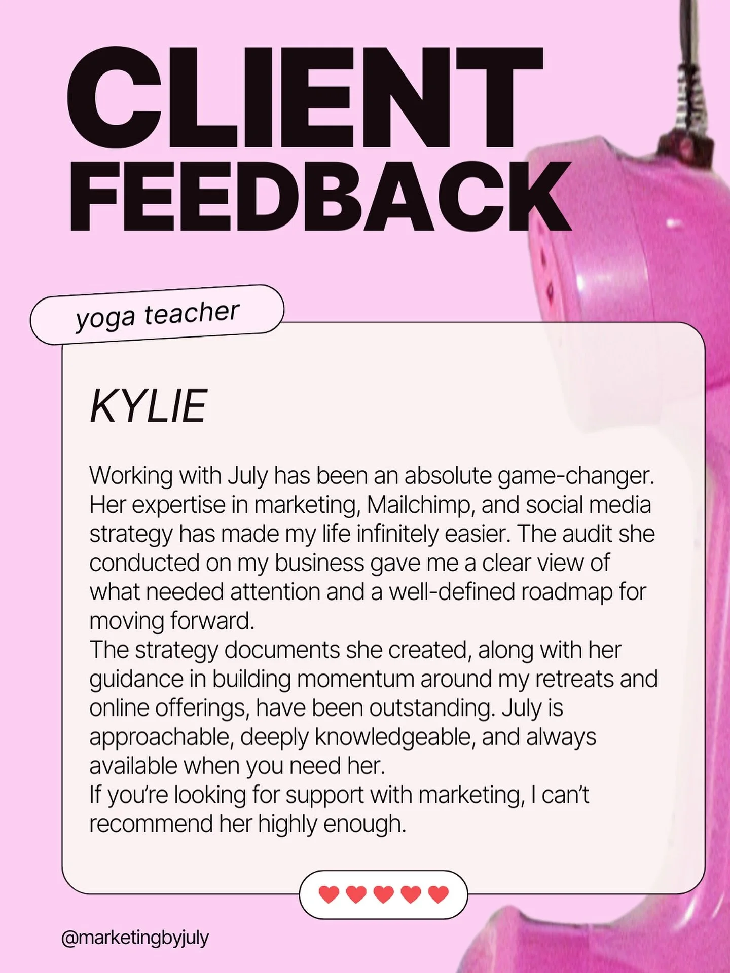 CLIENT FEEDBACK + CASE STUDY 👇

Kylie is one of those clients who pours her heart into her work, guiding people through yoga, retreats, and online offerings. 💕

With a lot of amazing offerings and doing her marketing by herself&hellip; she gave me 