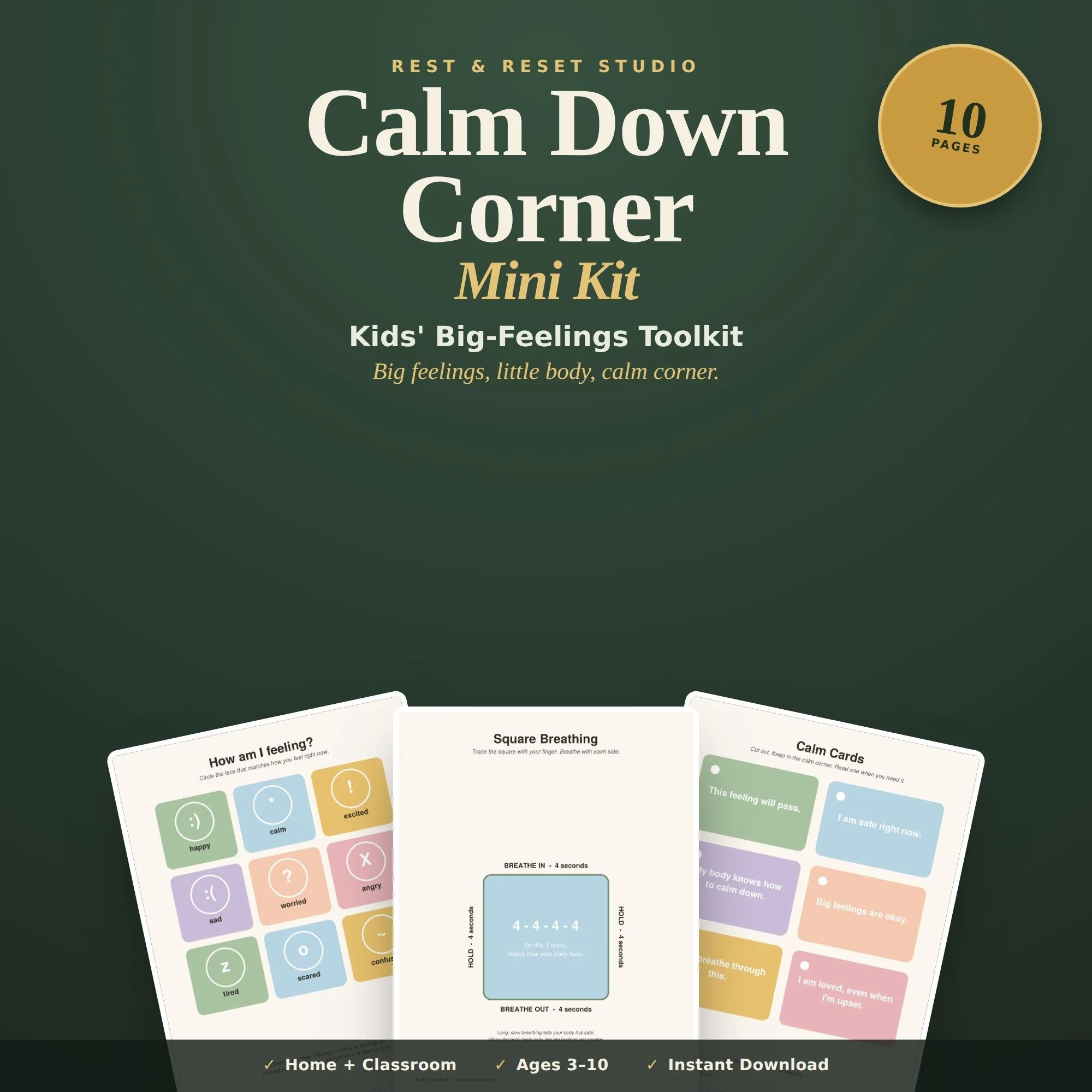 Calm Down Corner Mini Kit — Printable Emotional Regulation Tools for Kids