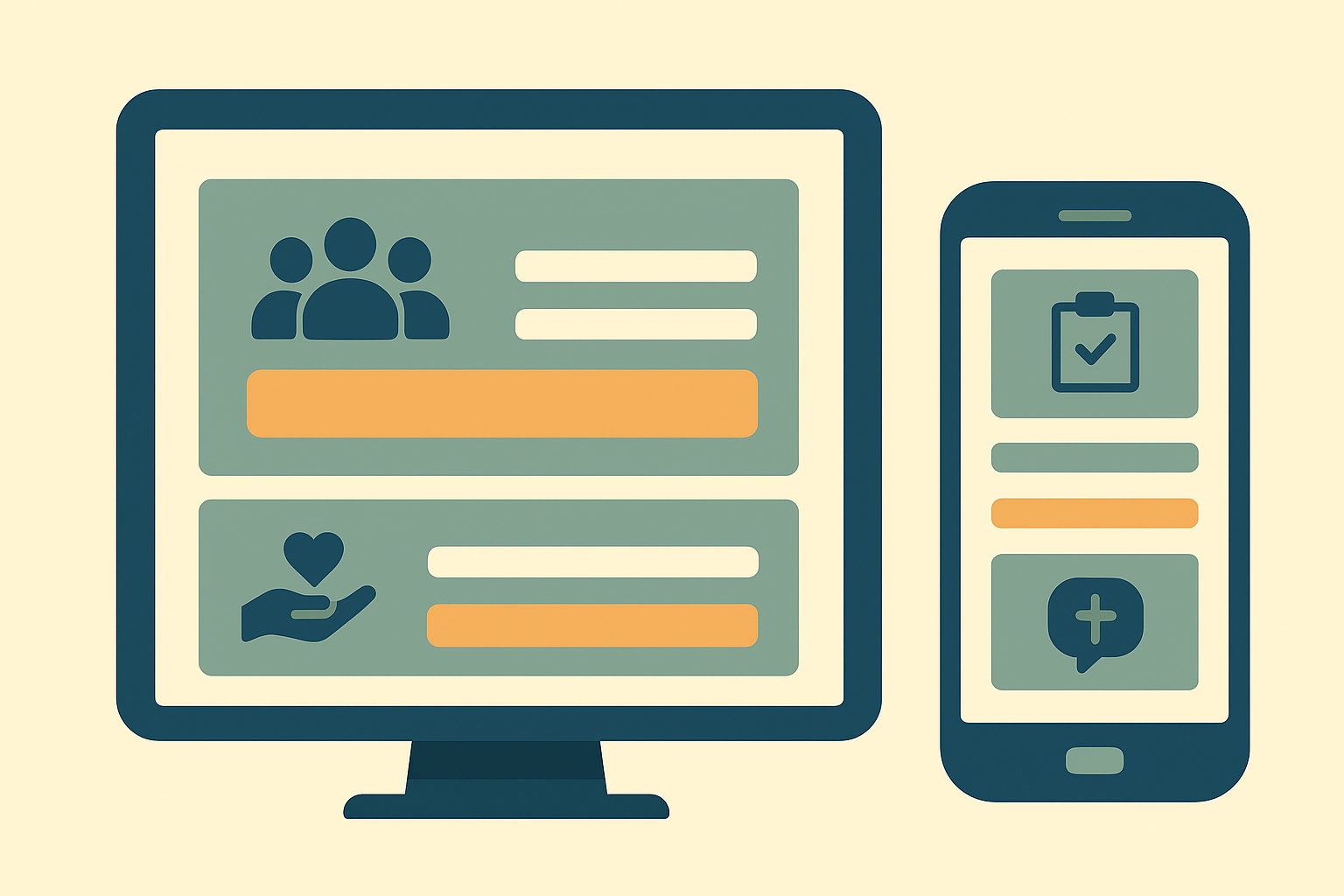 Graphic showing small group sign-ups and prayer request forms—emphasizing community engagement