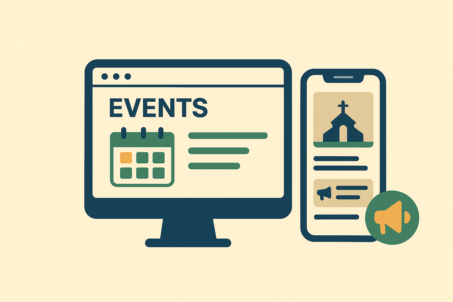 Illustration of blog posts and event updates—showing how churches can reach their community online
