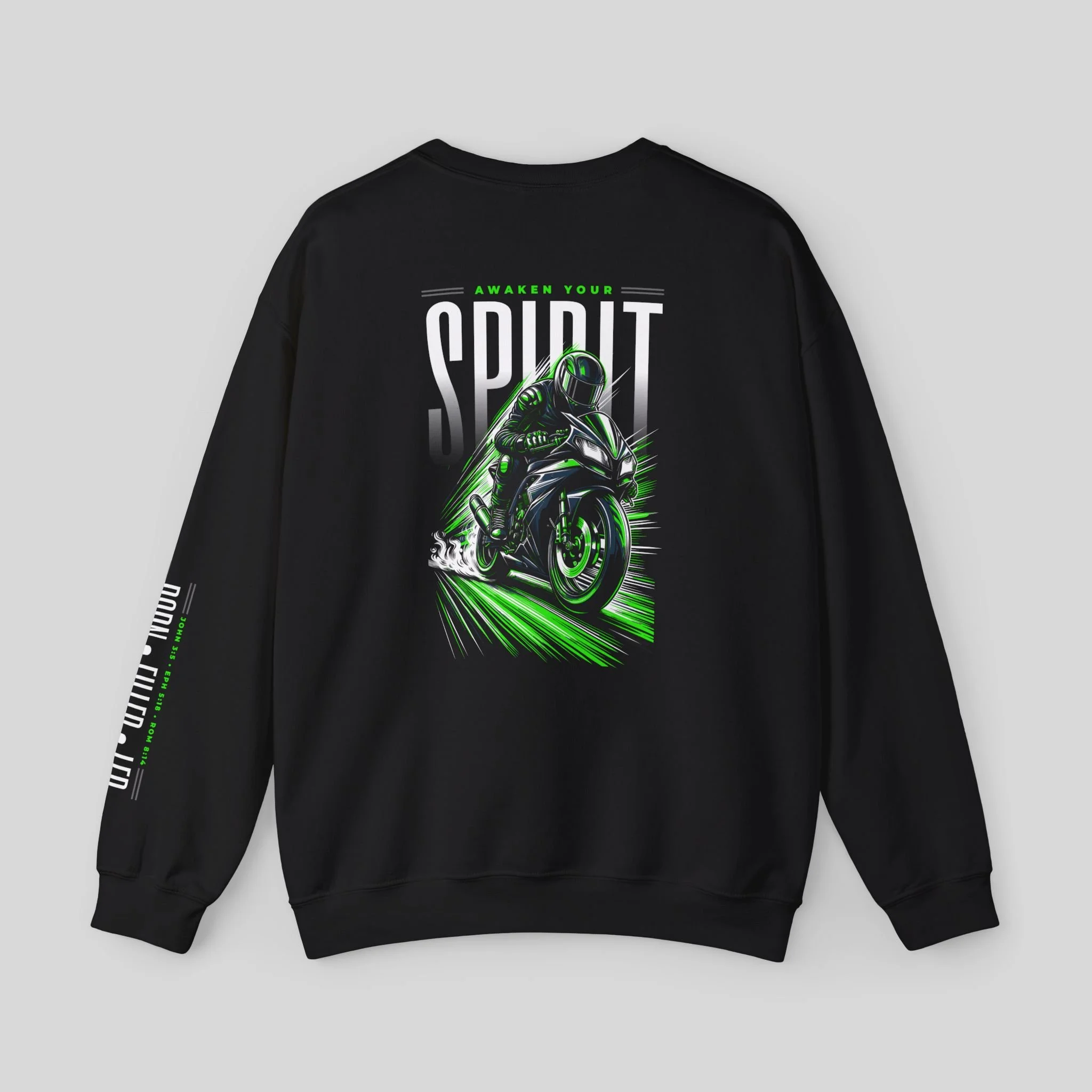 Spirit Motorcycle Crewneck Sweatshirt — 'Awaken Your Spirit' Graphic