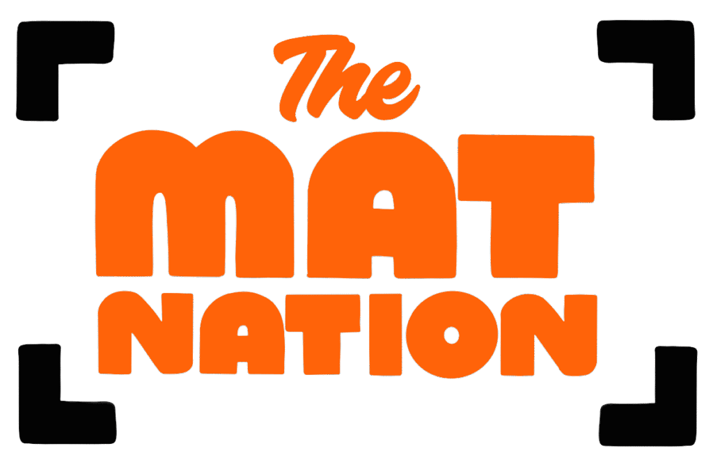 Text graphic reading 'The Mat Nation' in bold orange font on a black background.