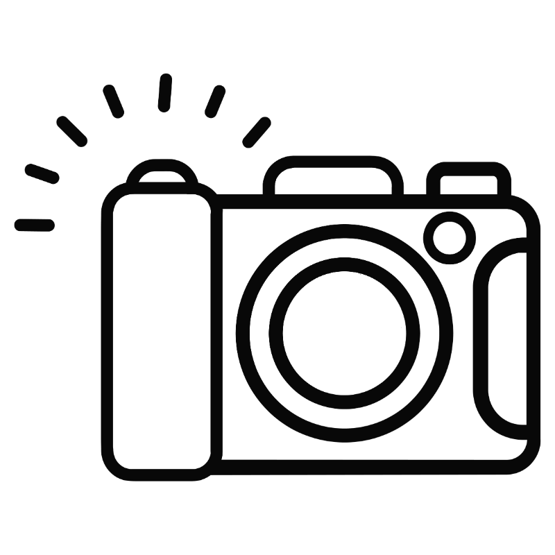 Simple line illustration of a camera