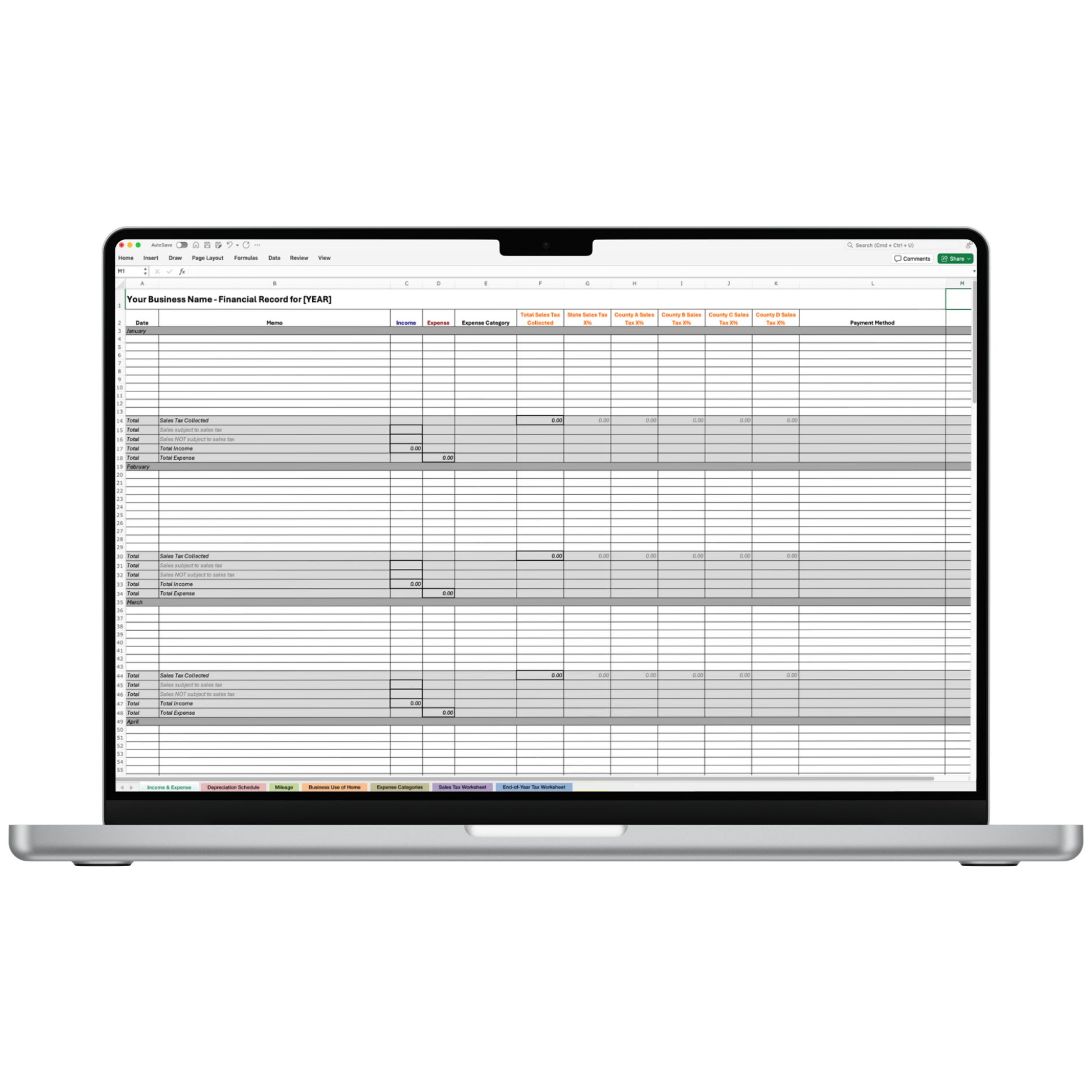 Financial Record Spreadsheet