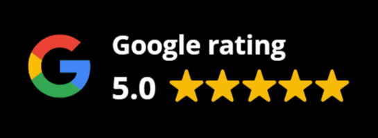 Google rating logo with five stars and a 5.0 rating score.