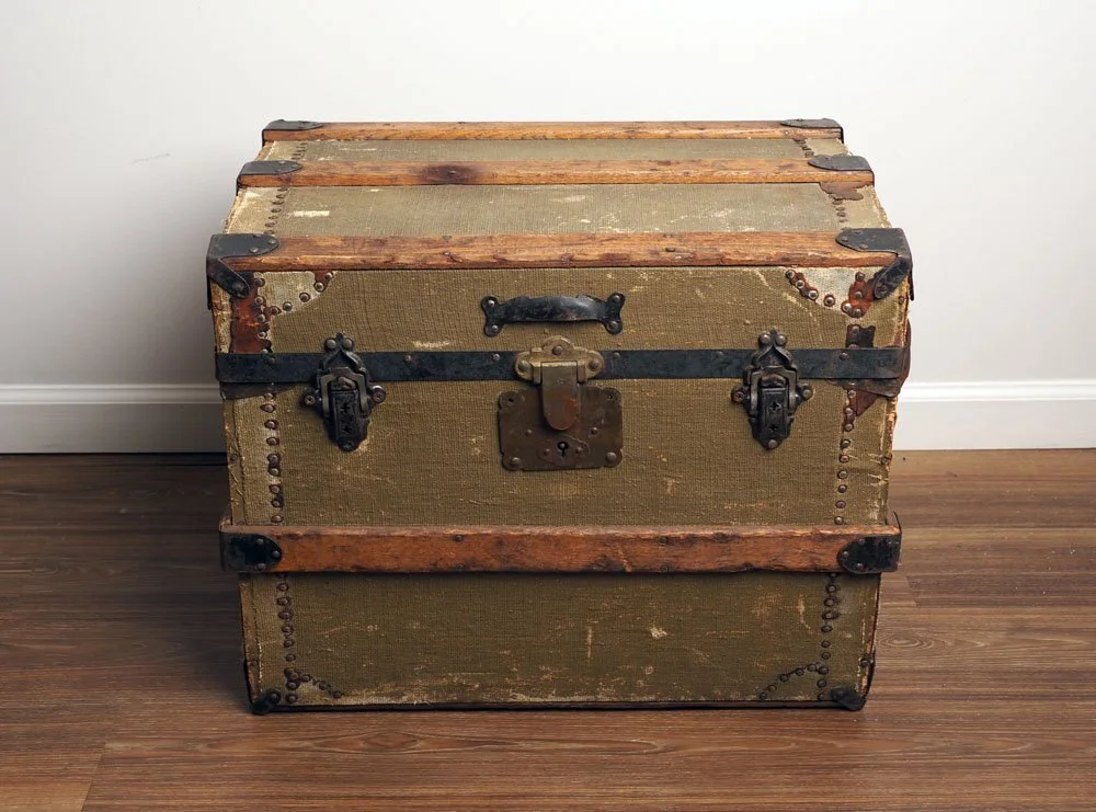 Antique Canvas Steamer Trunk • Circa 1910–1920 • Vintage Storage Chest M.F.A N.Y.