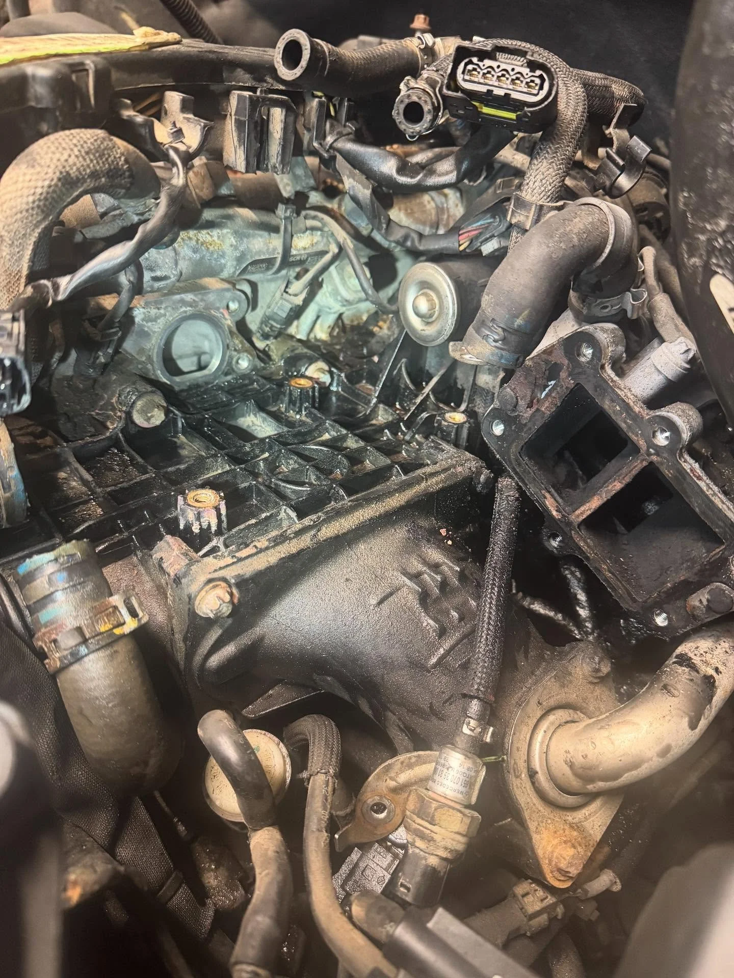 A fairly common problem on Sprinters, so this one is  getting the upgraded coolant manifold