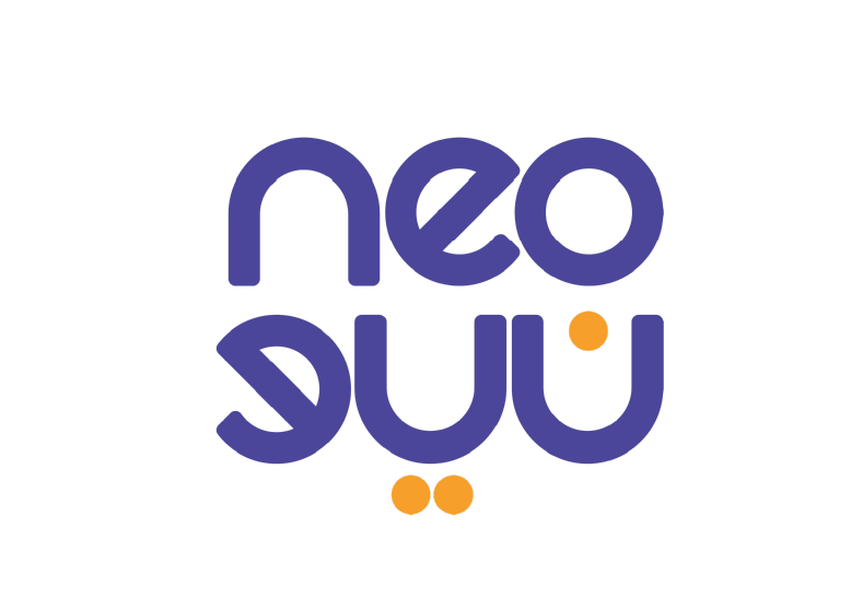 Stylized text logo with the words 'neo suw' in bold purple letters, with two small orange dots below and one small orange dot above.