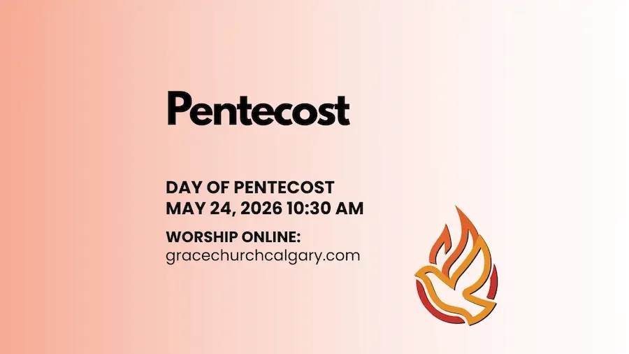 Graphic of bulletin cover with text Day of Pentecost for May 24, 2026 on a reddish background with a bird sweeping upward and flames.